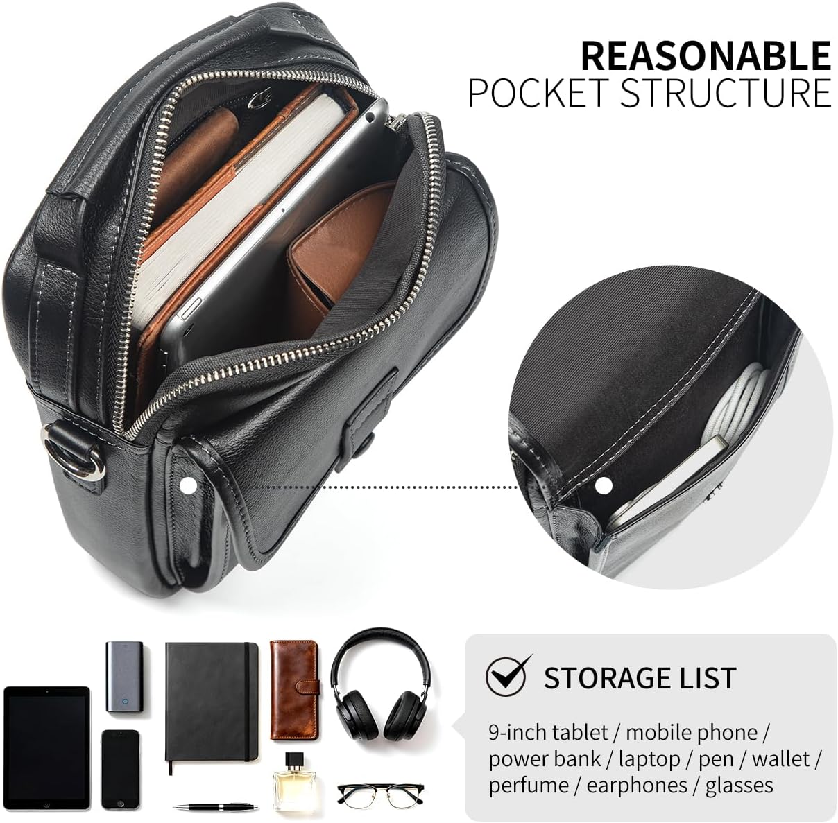 Augus Leather Small Messenger Bag For Men Crossbody Handbag Shoulder Sling Travel Bags for Men Purse Daypack Magnetic Buckle