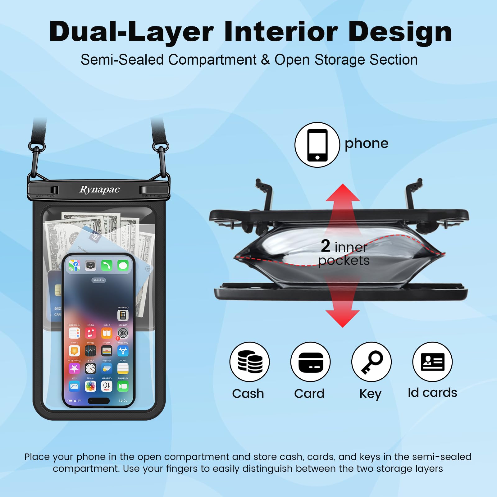 Rynapac Large Waterproof Phone Pouch [Up to 10"] - 2 Pack IPX8 Waterproof Phone Case for iPhone 17