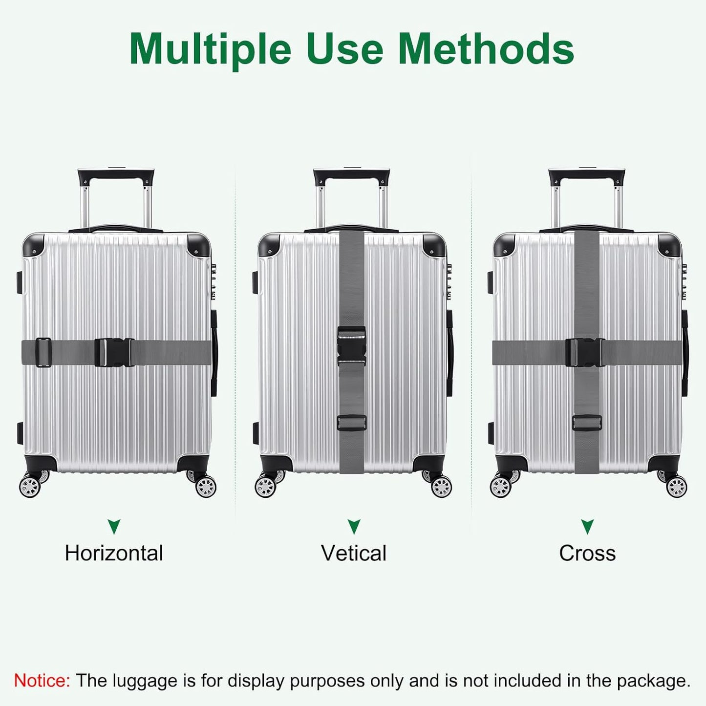 4-Sets Luggage Straps TSA Approved, Travel Straps for Luggage Suitcase Tags Set, Adjustable Suitcase Belt [Gray]