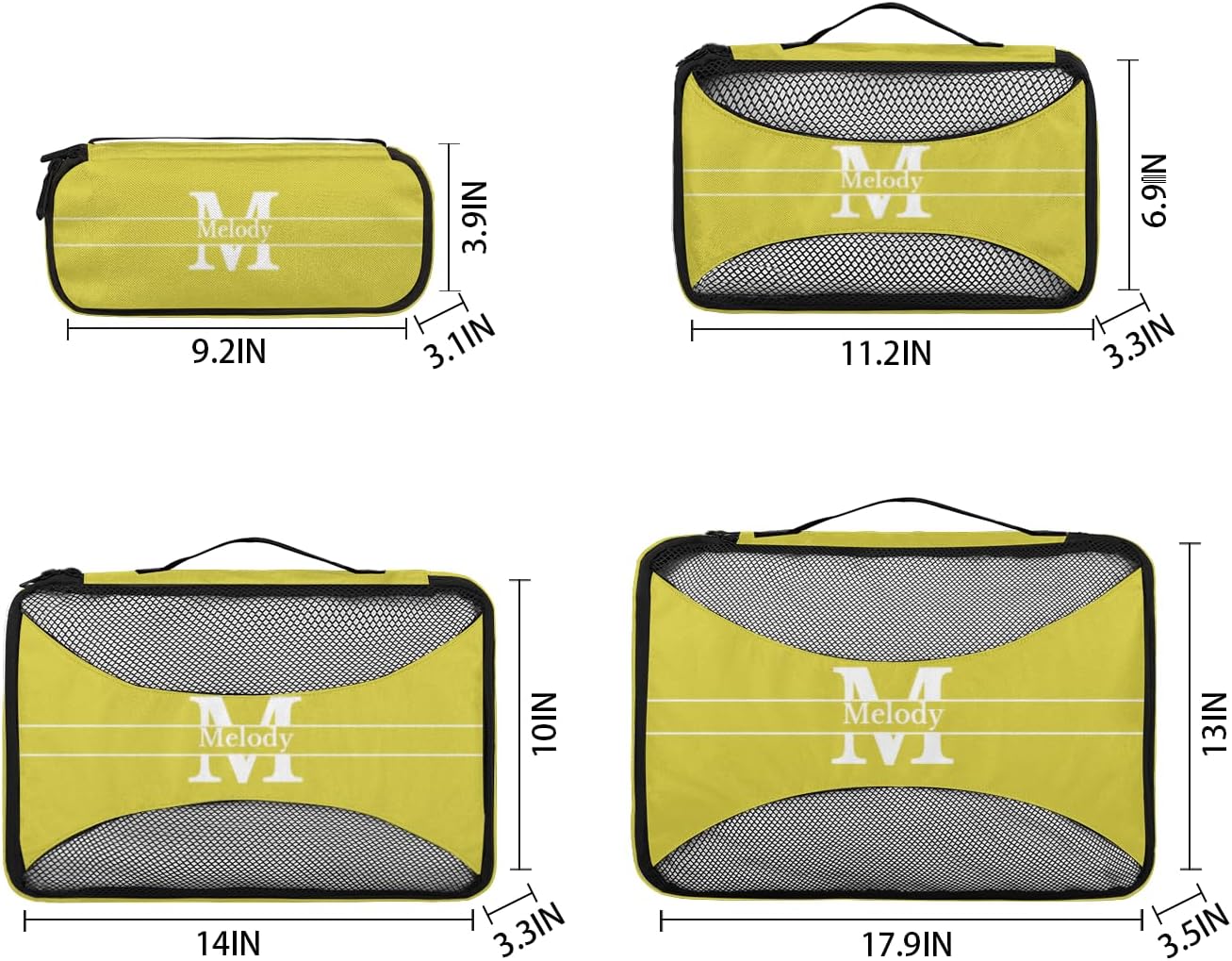 Personalized 4 Set Packing Cubes Luggage Packing Organizers Travel Accessories for Women Girls Men, Lemon Yellow Initial Letter