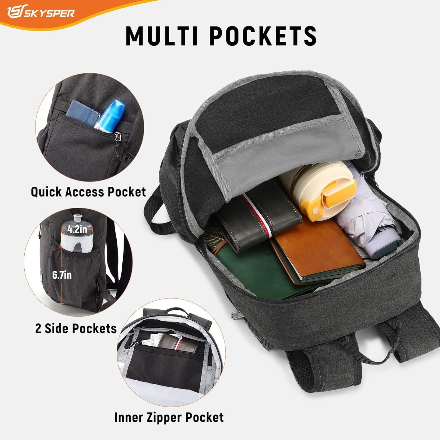 SKYSPER Anti Theft Hiking Backpack, 18L RFID Packable Travel Daypack, Lightweight Foldable Back Pack for Walking Daytrip