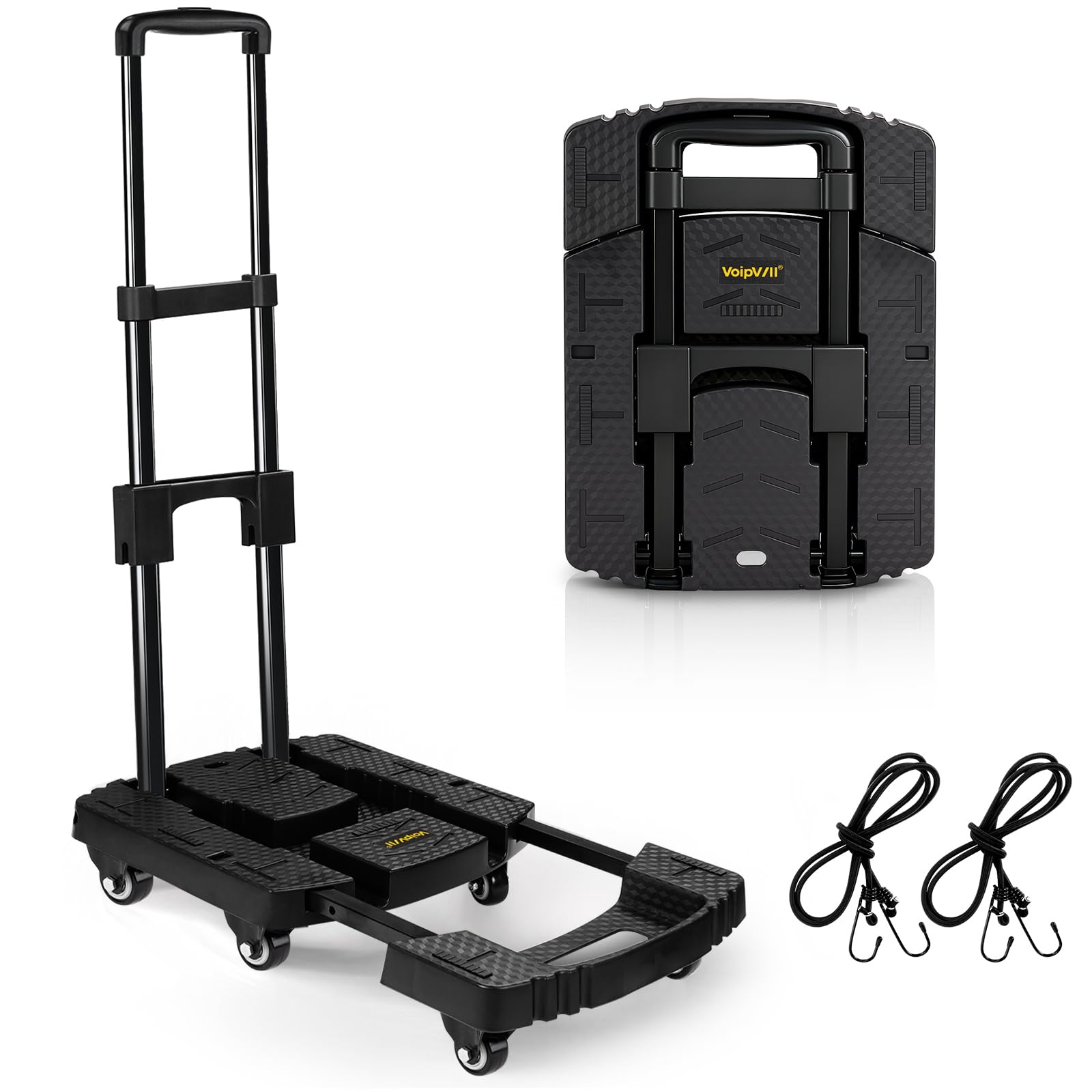 Voipvvii Folding Hand Truck 500lbs, Portable Heavy Duty Dolly Cart, 6 Wheels Collapsible Luggage