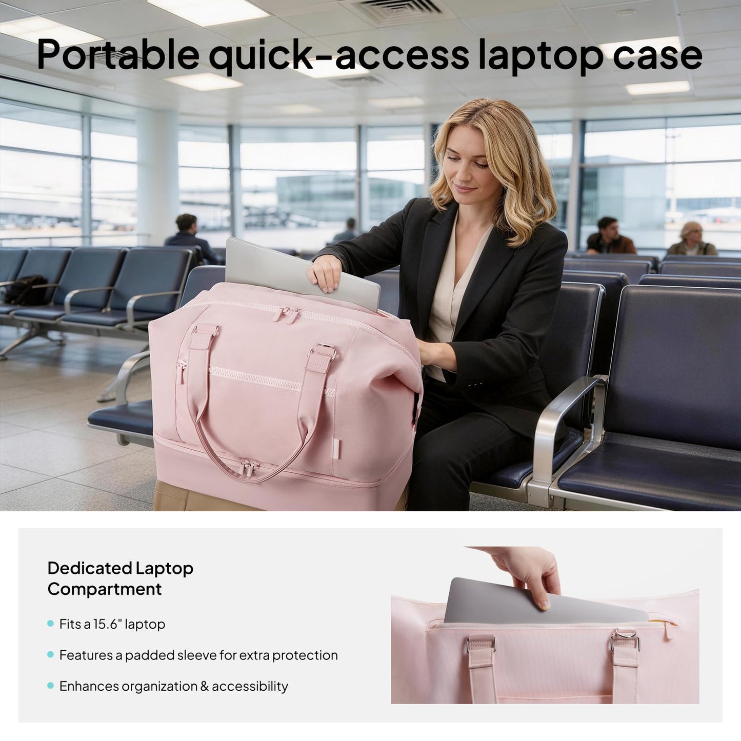 Travel Duffle Bag for Women, 40L Weekender Bags Airline Approved Carry On with Shoe Compartment &