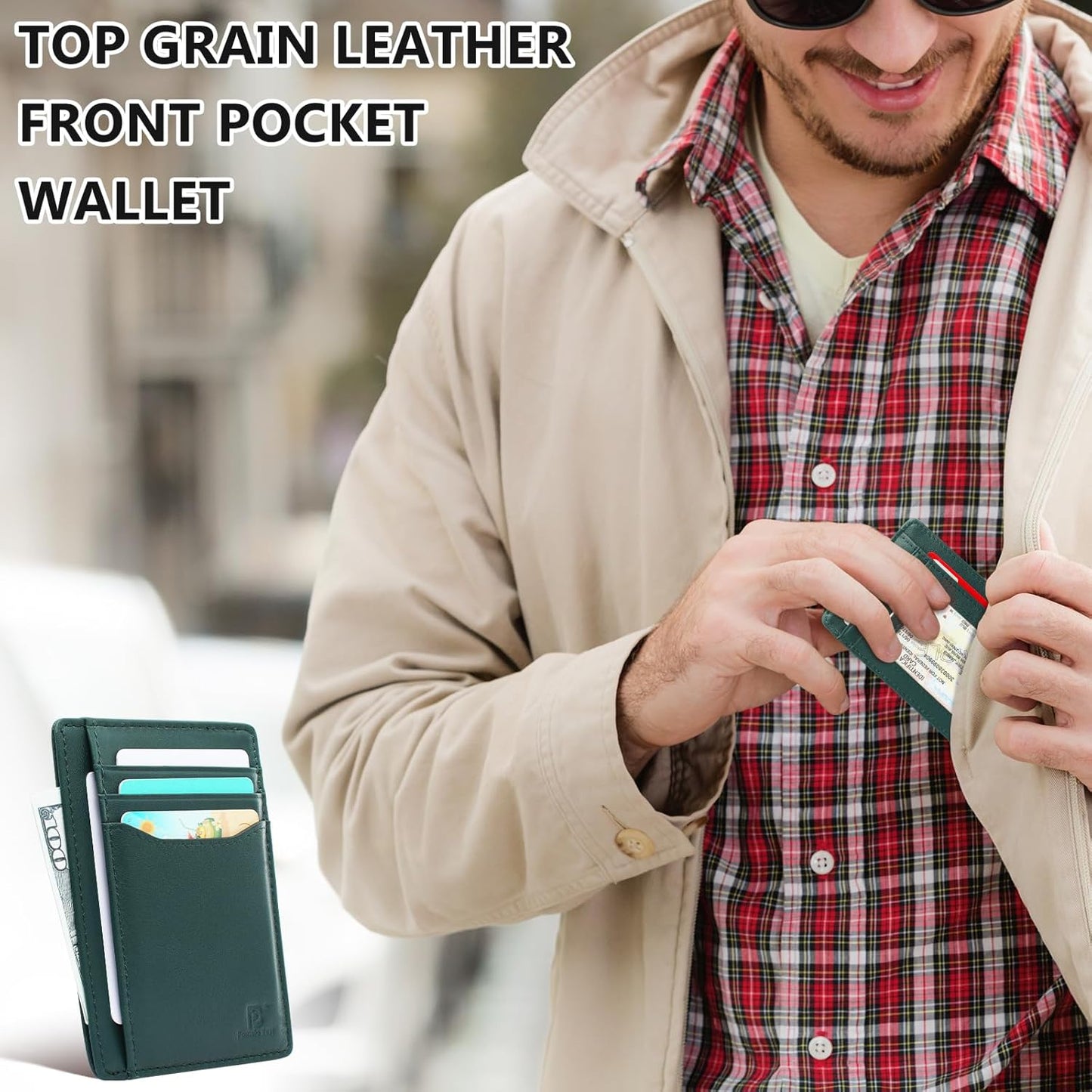 Pomelo Best Top Grain Genuine Leather Wallet for Men and Women, Slim Minimalist Front Pocket RFID