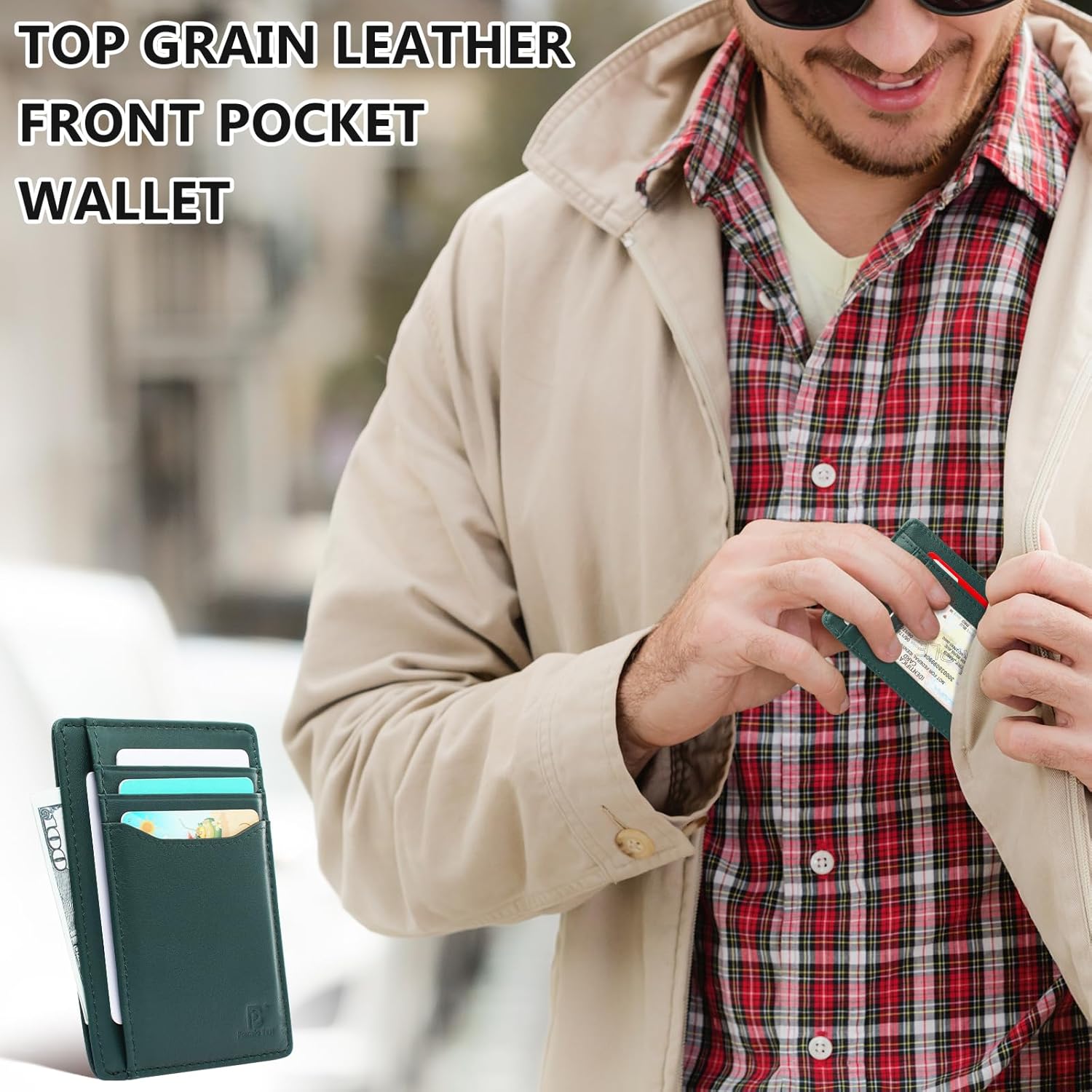 Pomelo Best Top Grain Genuine Leather Wallet for Men and Women, Slim Minimalist Front Pocket RFID