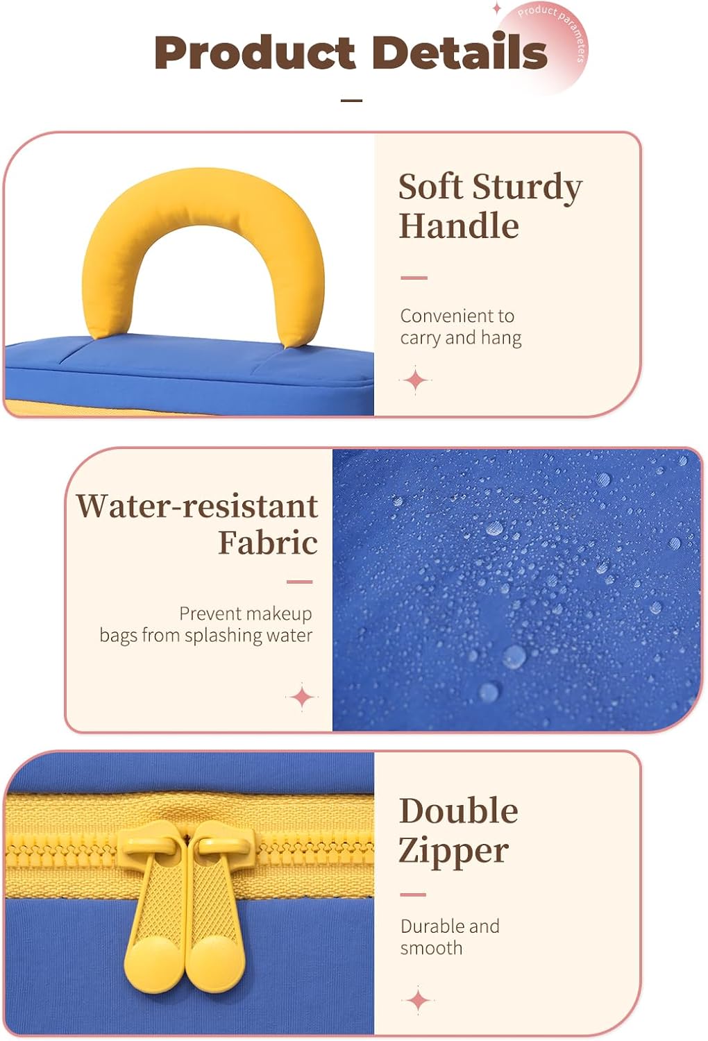 Travel Makeup Bag Cute Cosmetic Bag for Women Large Capacity Makeup Case Organizer Bag Toiletry Bag Portable Waterproof Make Up Bags with Handle and Divider, Blue