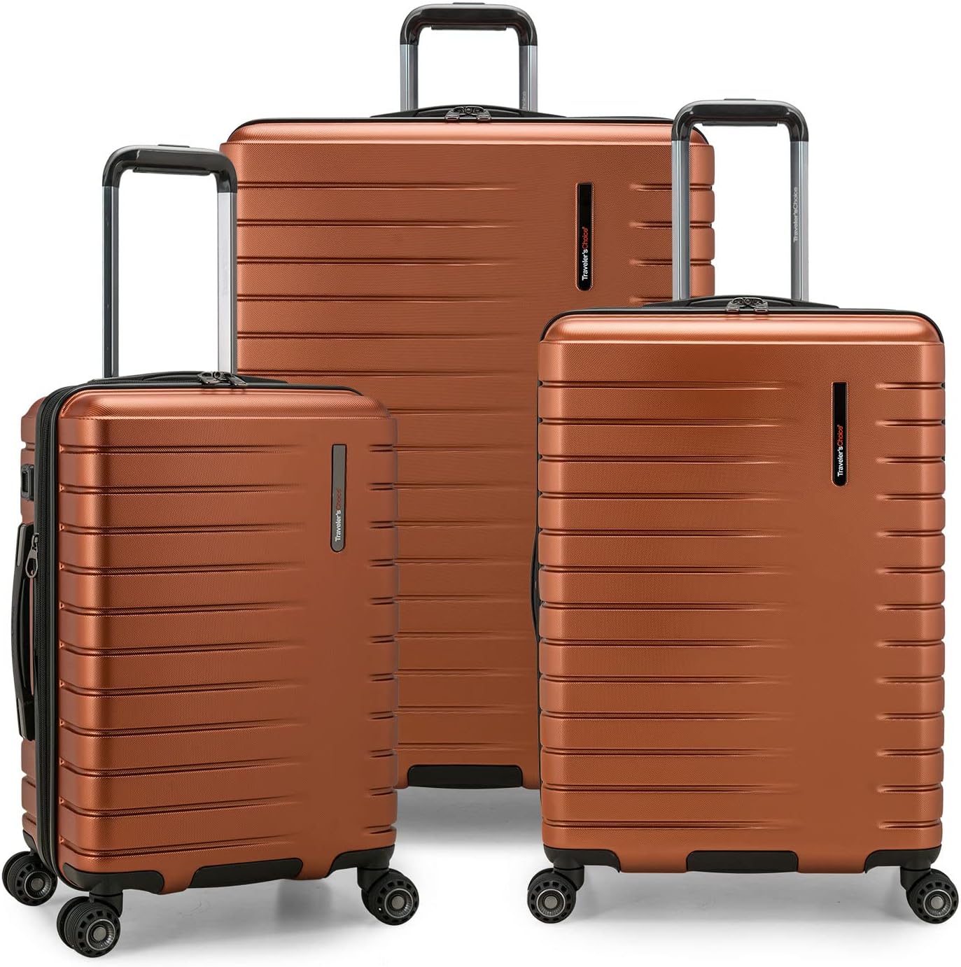 Traveler's Choice Archer Polycarbonate Hardside Spinner Luggage,Tie Down Straps, Orange, 3-Piece Set