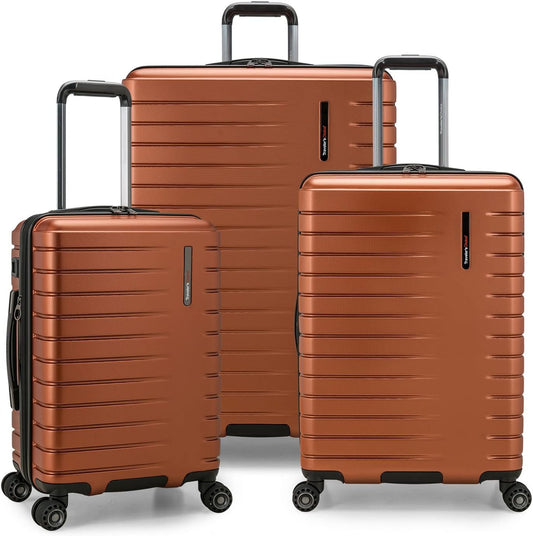 Traveler's Choice Archer Polycarbonate Hardside Spinner Luggage,Tie Down Straps, Orange, 3-Piece Set