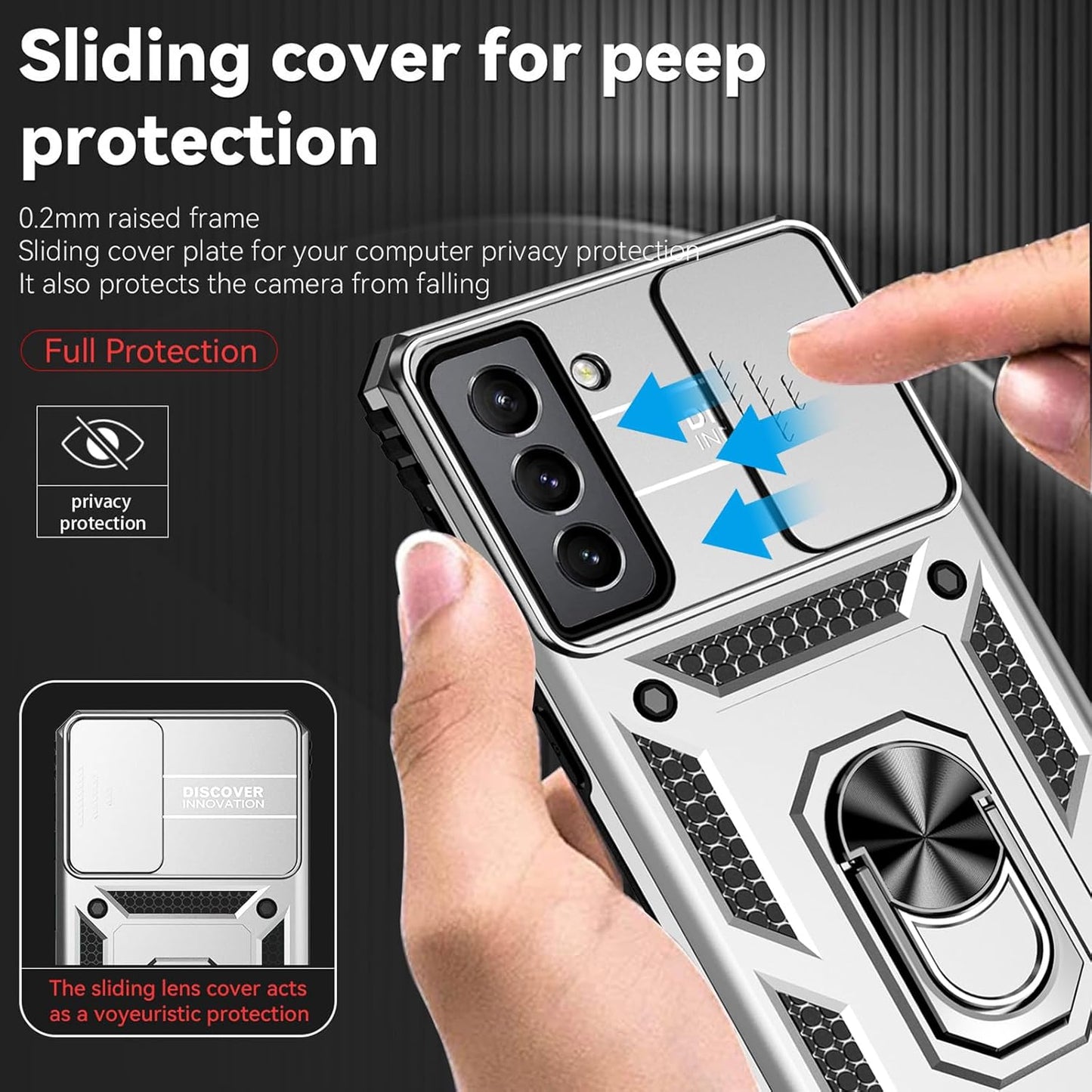 for Samsung S21 FE Case with Screen Protector: [Military Grade 20ft. Drop Tested] Ring Shockproof Protective Phone Case for -Samsung Galaxy S21 FE (Silver)