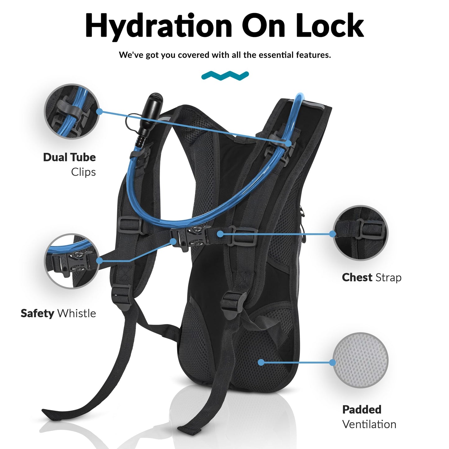 Water Buffalo Road Runner 12L Hydration Backpack, 2L Bladder, Black