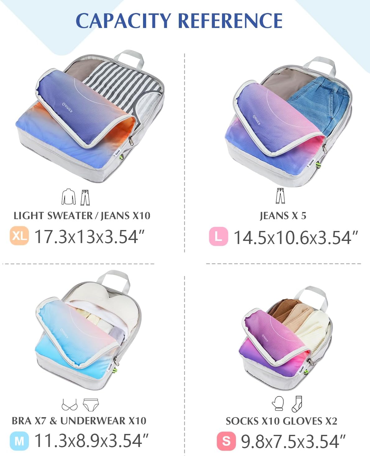 Gonex Compression Packing Cubes, 4pcs Expandable Storage Travel Luggage Bags Organizers, Travel Cubes for Suitcase Carry On (Gradient)