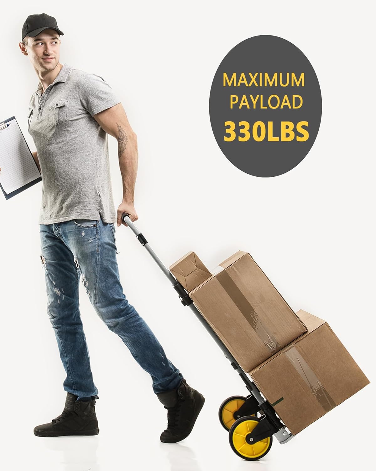 Folding Hand Truck Dolly Cart with Wheels 330 LBS Capacity Lightweight Aluminum Luggage Cart Trolly Collapsible Hand Trucks for Moving Travel Shopping Office and Home Use