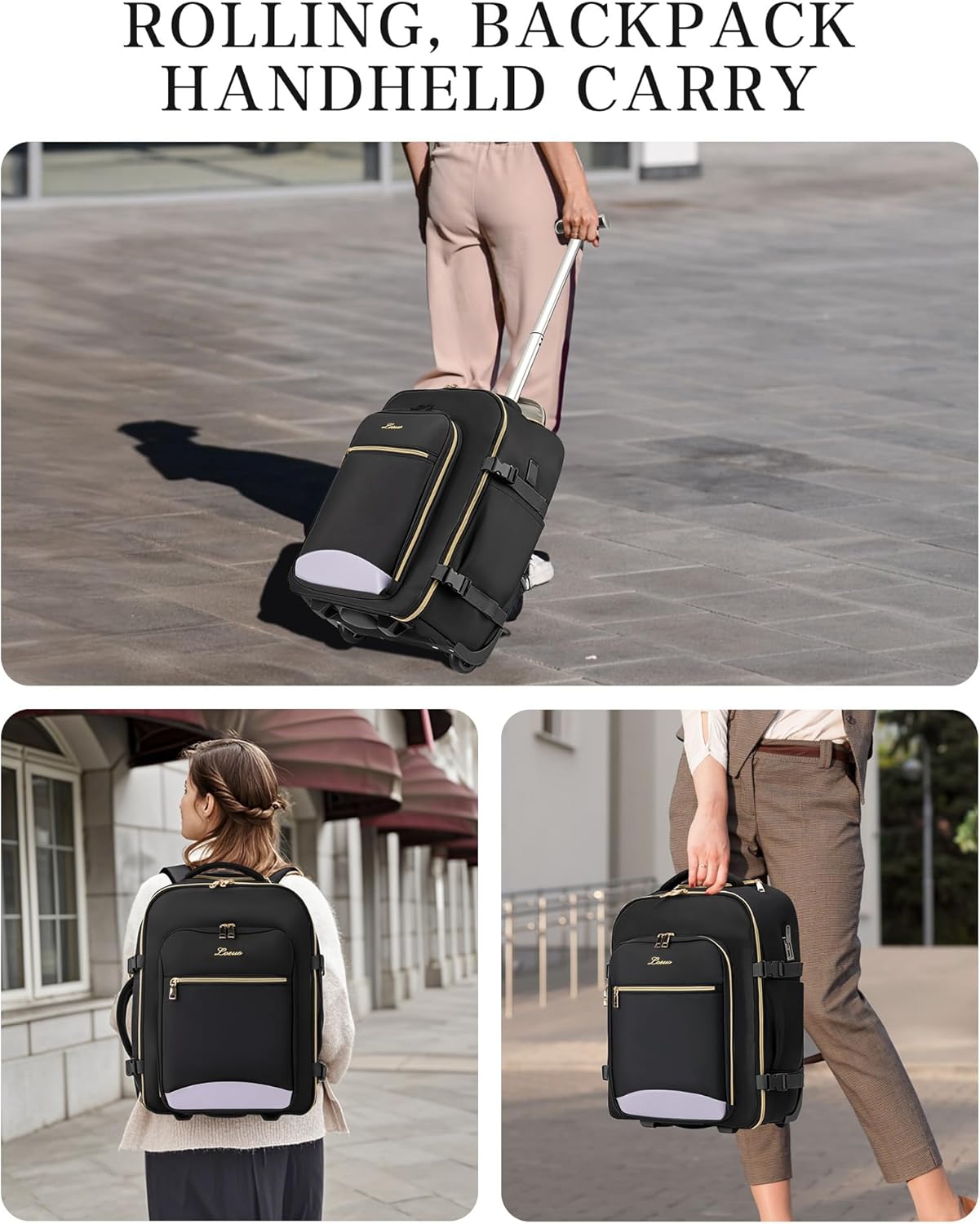Carry On Backpack with Wheels for Adults, Airline Approved Rolling Backpack for Women, Foldable Bottom Travel Laptop Backpack