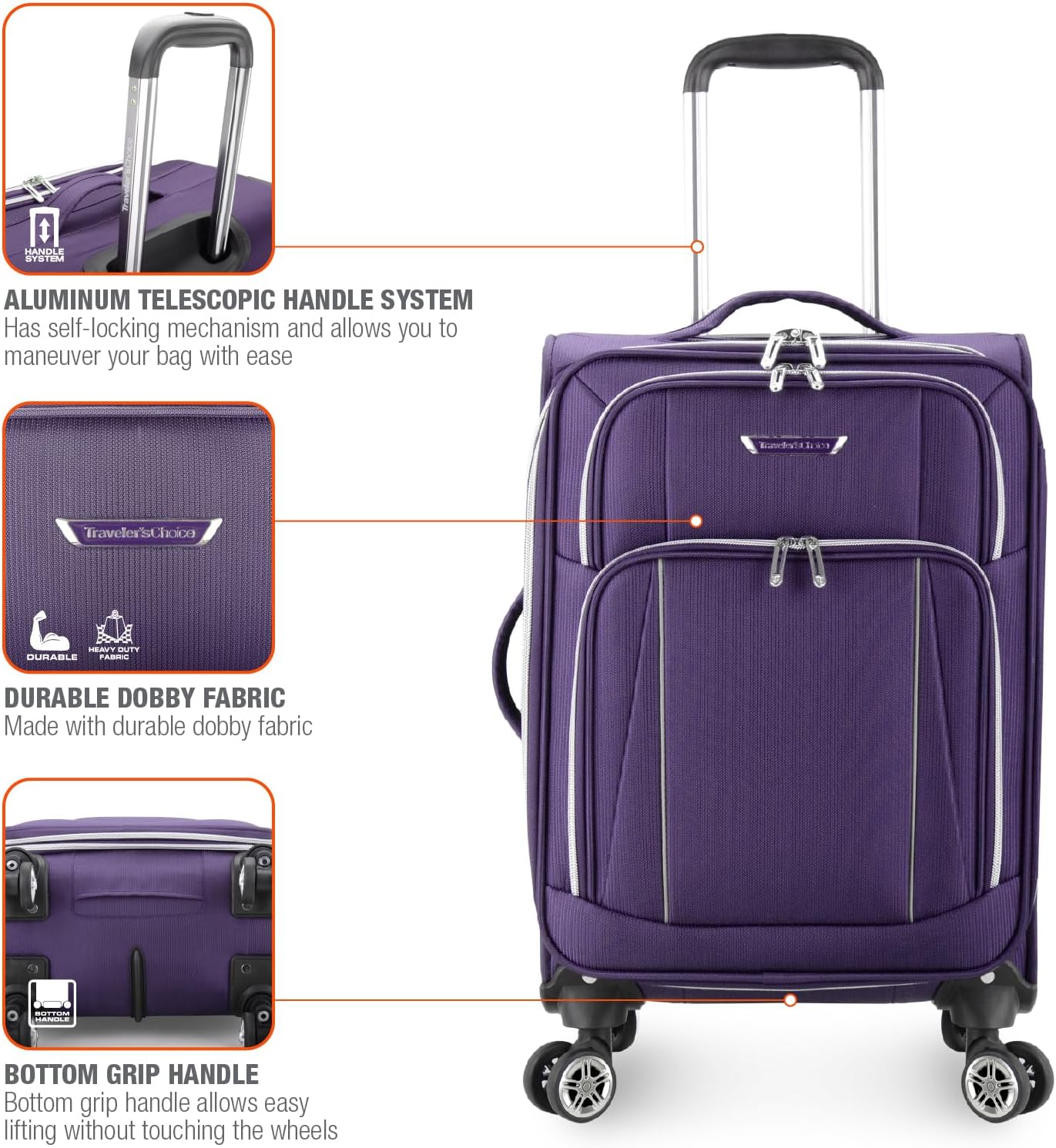 Traveler's Choice Lares Softside Expandable Luggage with Spinner Wheels, Purple, Carry-On 22-Inch