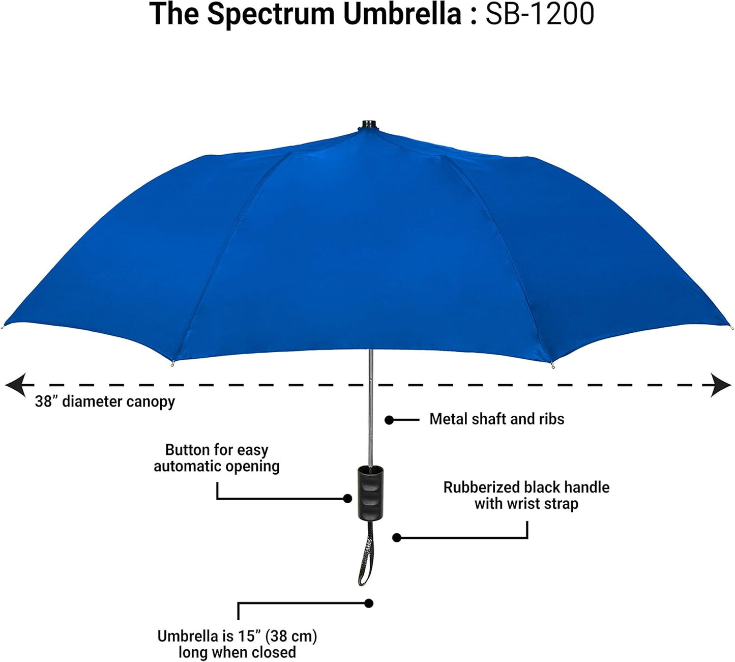 The Spectrum Popular Style 42" Automatic Open Compact Travel Umbrella for Rain, Wind & Sun, Sturdy Lightweight Small Portable Stick Umbrella for Men and Women