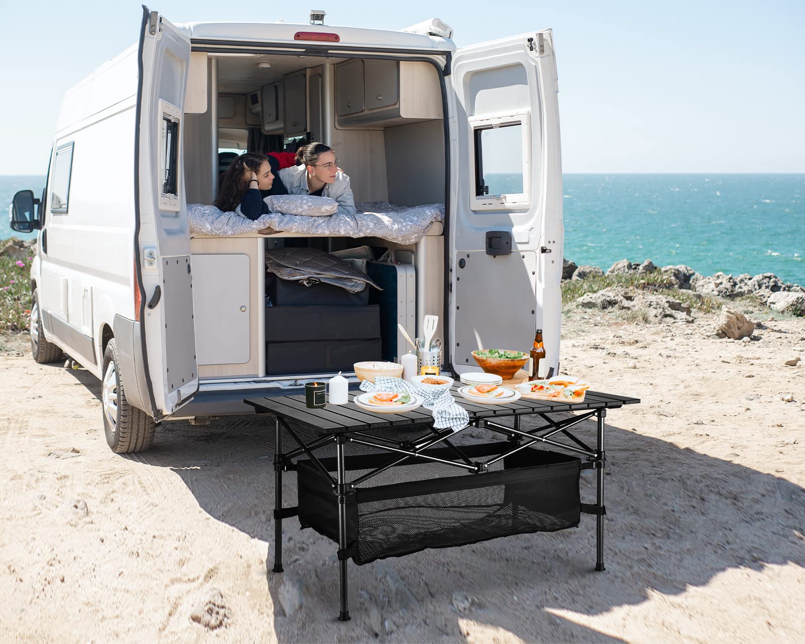 WUROMISE Lightweight Aluminum Folding Camping Table (37.13” x 21.57” x 19.69”), Portable Roll-Up