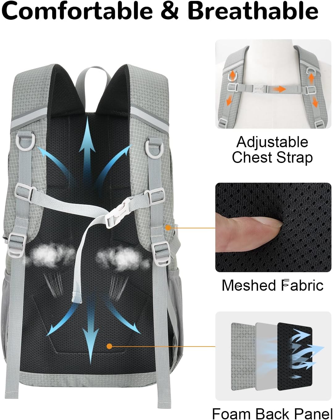 20L Small Waterproof Hiking Backpack Men Women, Lightweight Small Travel Backpack for Outdoor, Gray