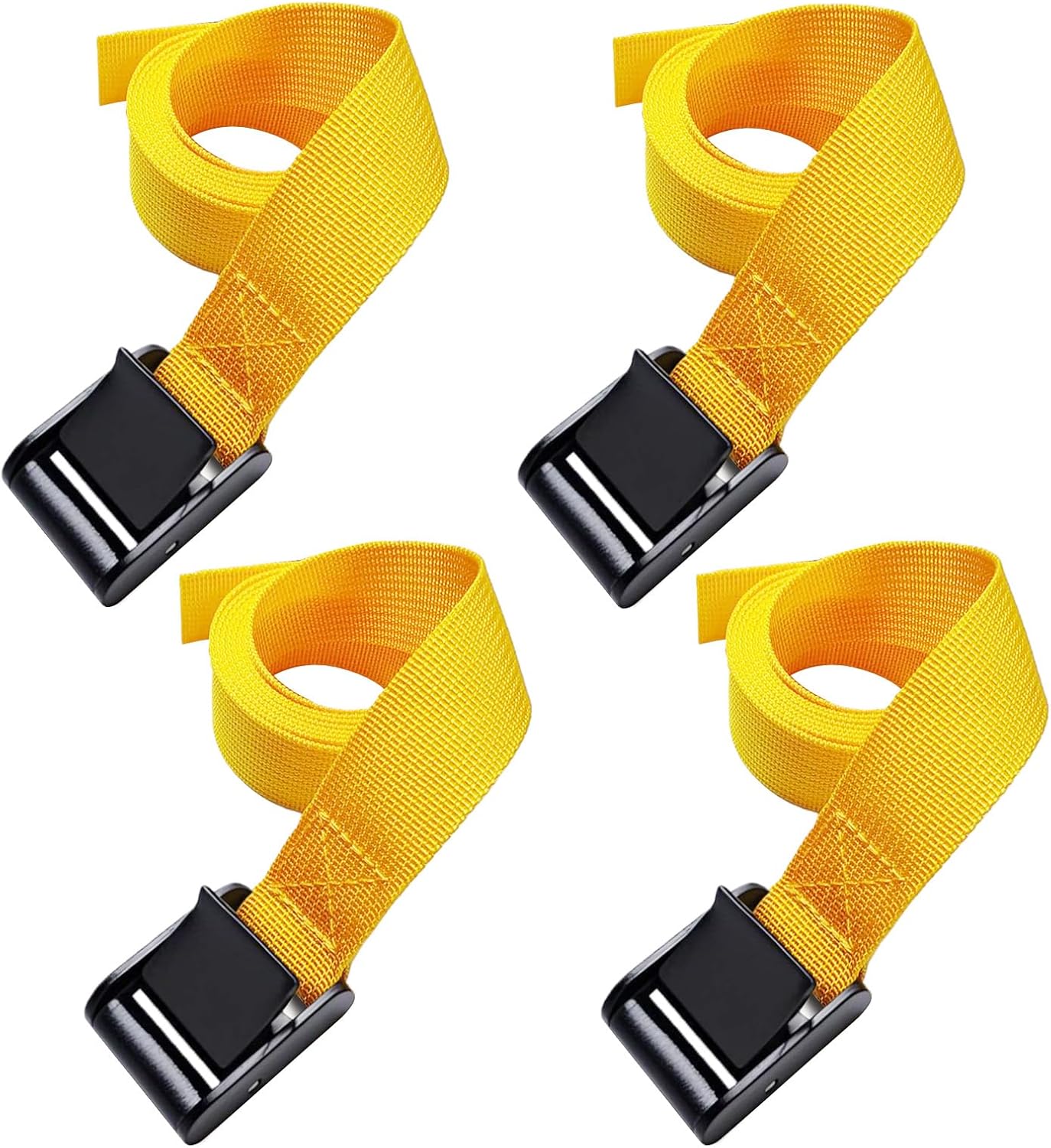 4PCS Tie Down Straps, 1 inch Wide Lashing Straps with Buckles, Adjustable Cam Buckle Cinch Straps Suitable for Motorcycle, Cargo, Trucks,Trailer,Luggage, Car Roof Rack (Yellow, 1"*14.8')