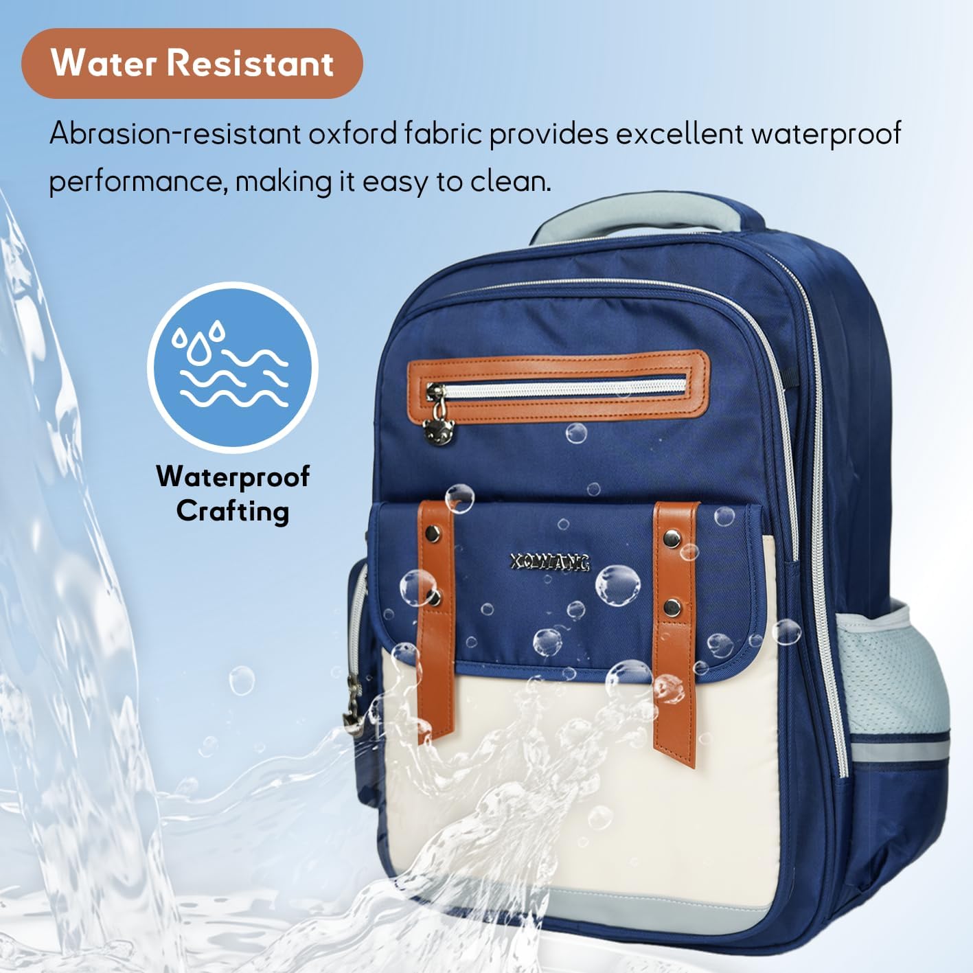 Kids Backpack for Kids, Lightweight Waterproof Blue White Backpack for School, Kindergarten Elementary School Students Boys & Girls Backpack with Safety Whistle and Includes a Detachable Waist Belt