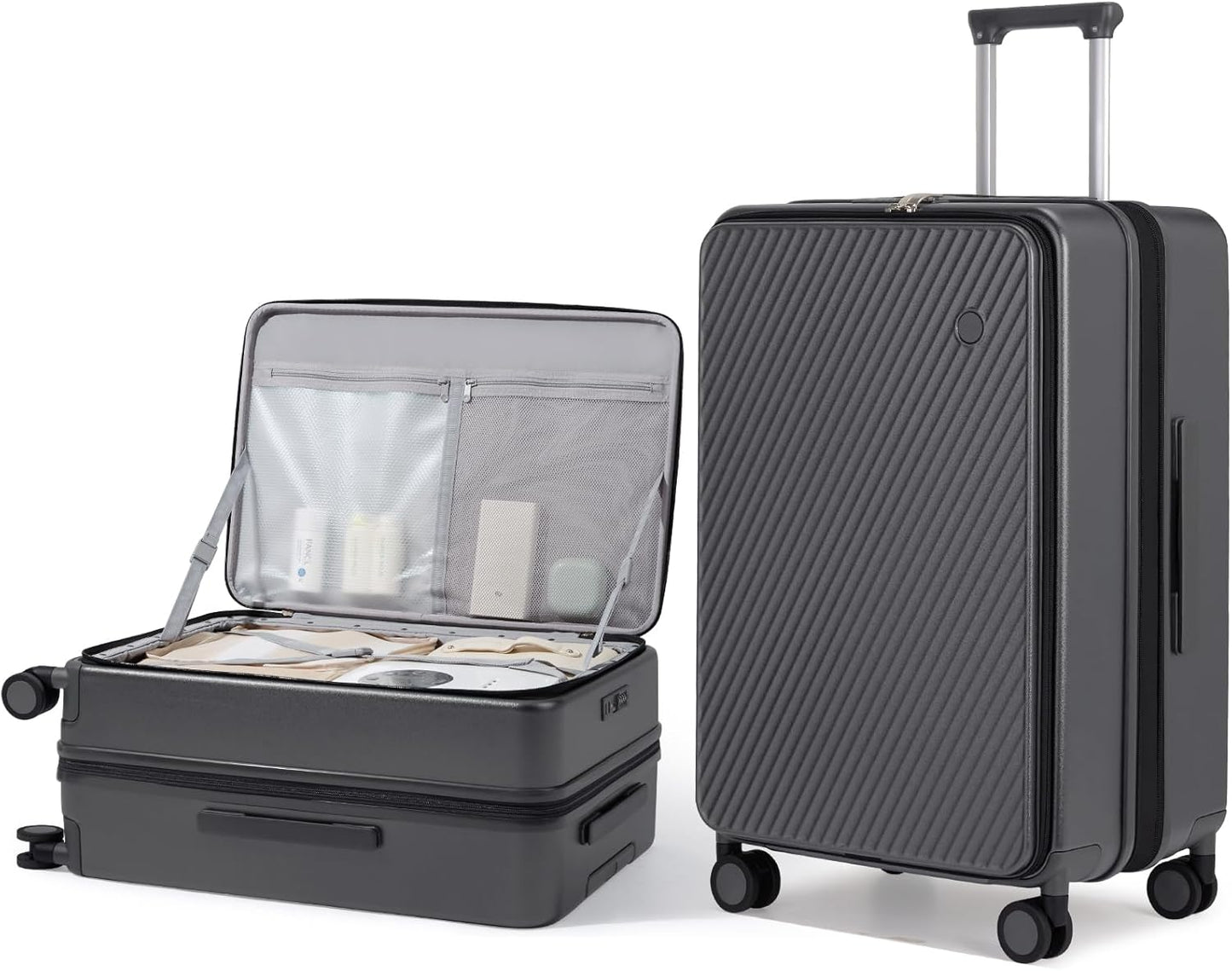 mixi 24 Inch Large Expandable Checked Luggage PC Hard Shell Suitcase Top Opening Rolling Travel Suitcases with Spinner Wheels & TSA Lock, Rock Gray