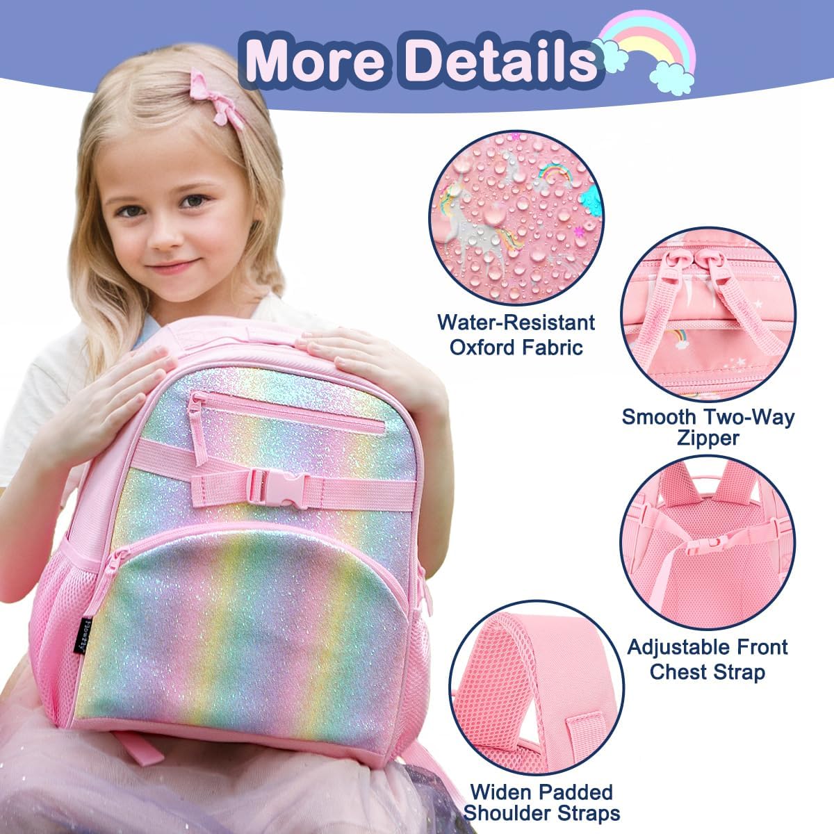 FlowFly Kids Backpack for Toddler Boys Girls, Simple Lightweight Bookbag for Daycare Kindergarten Elementary School Travel, Small Modern Bag (Medium 15'', Unicorn)