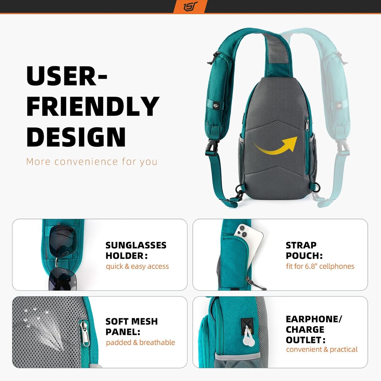 SKYSPER Sling Bag RFID Crossbody Sling Backpack Cross Body Shoulder Bag Travel Hiking Daypack for Women Men(Cyan)