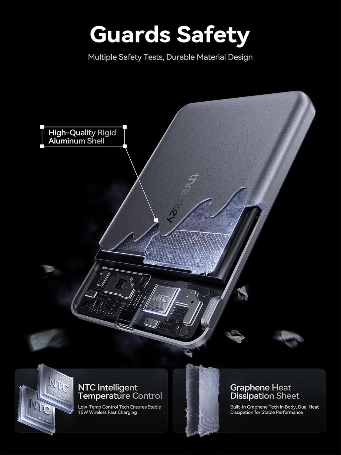 THREEKEY Ultra Slim for MagSafe 10K Portable Charger, 10000mAh Card Slim Magnetic Power Bank,15W Wireless Fast Charging Battery Pack for iPhone 17 Air 16 15 14 13 12 Pro Max Plus (Ice Gray)