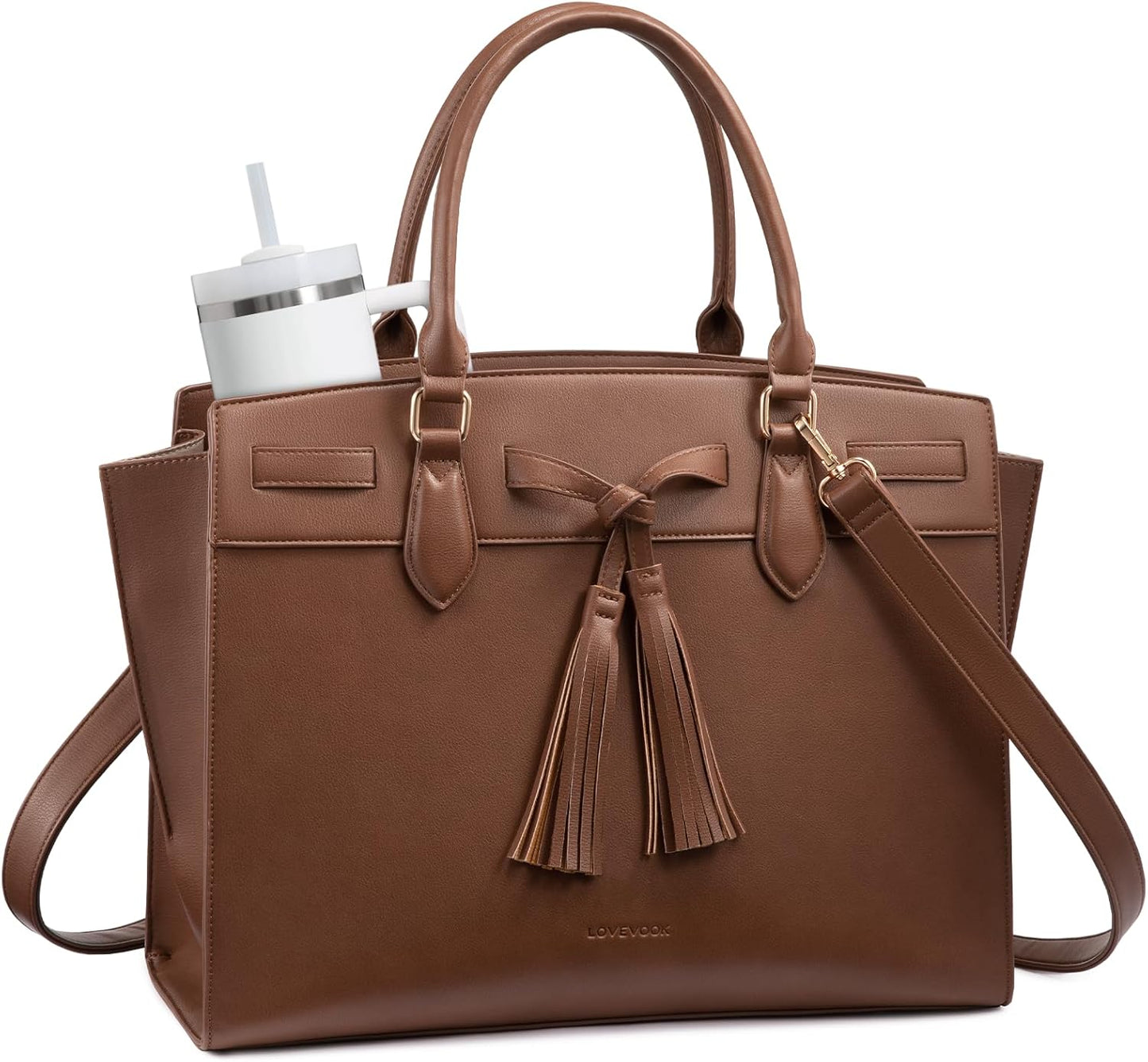 LOVEVOOK Laptop Bag for Women,Work Tote Bag with Large Cup Holder,Leather Computer Bag Teacher Bag Handbag Gifts for Women