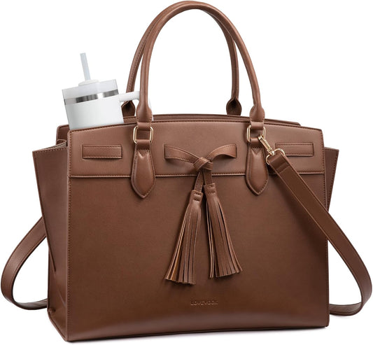 LOVEVOOK Laptop Bag for Women,Work Tote Bag with Large Cup Holder,Leather Computer Bag Teacher Bag Handbag Gifts for Women