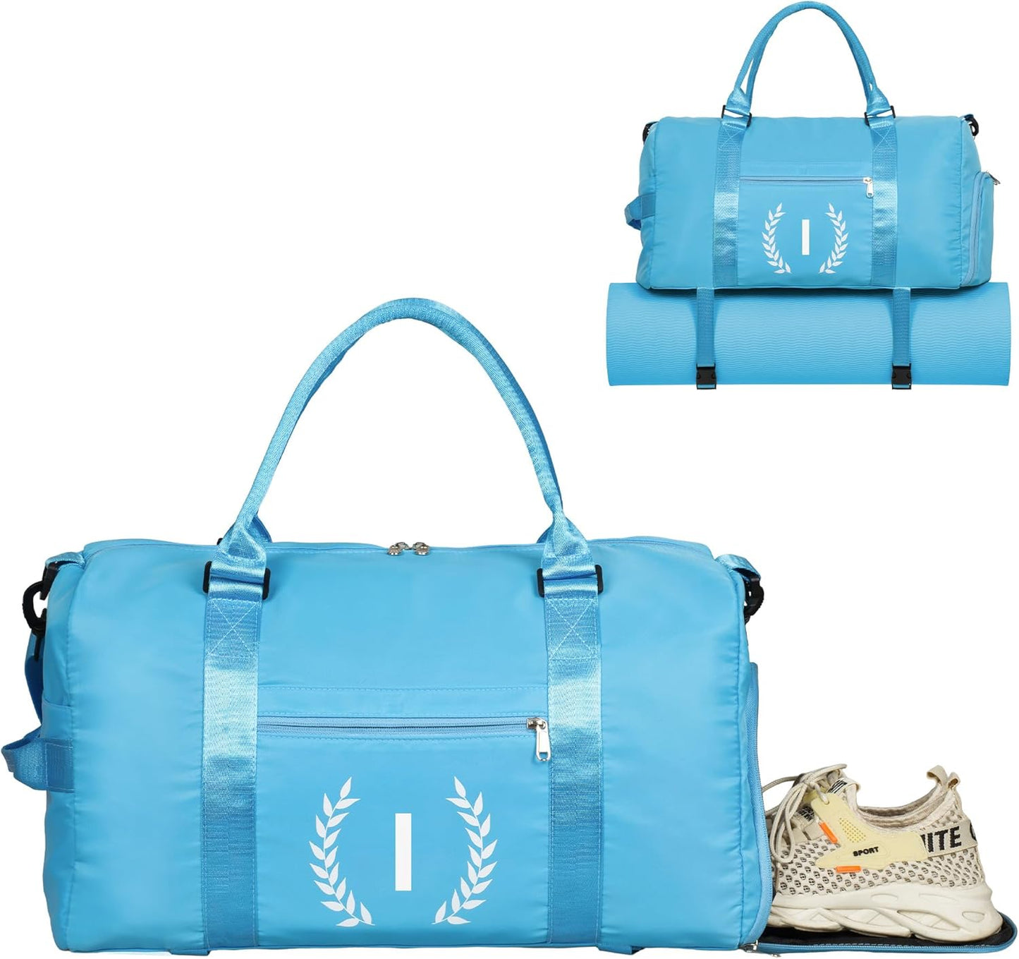 Gym Bag for Women, Personalized Duffle Bag with Shoe Compartment, Sports Bag for Yoga & Dance with Wet Pocket and Mat Strap(AquaBlue,I)