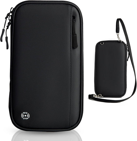 FYY RFID Passport Holder Family - Large RFID Blocking Travel Document Organizer for Family Men Women, Waterproof Portable Travel Essentials Passport Wallet Credit Cards Case with Zipper Pocket, Black