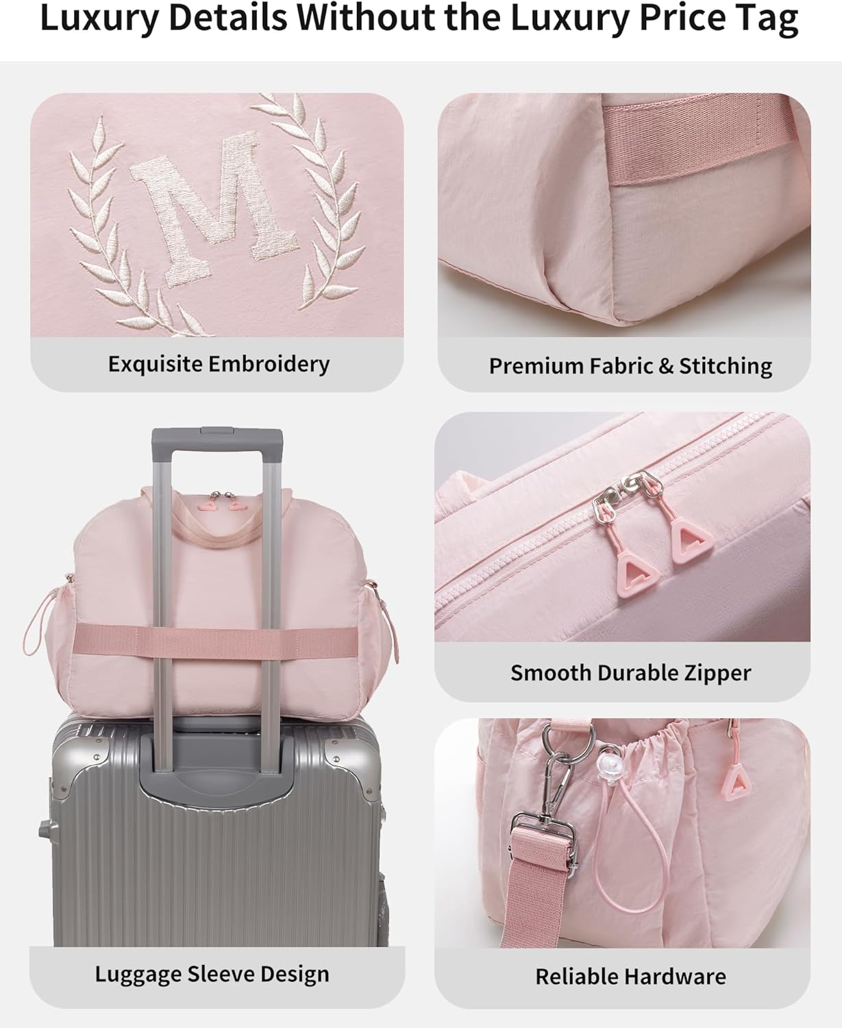 Gift for Women, Kid & Friend, Initial Girls Duffle Bag, Monogrammed Personalized Overnight Weekender, Birthday Gifts for Teen, Mom, Daughter, Grandmother, Dad (Pink, C)