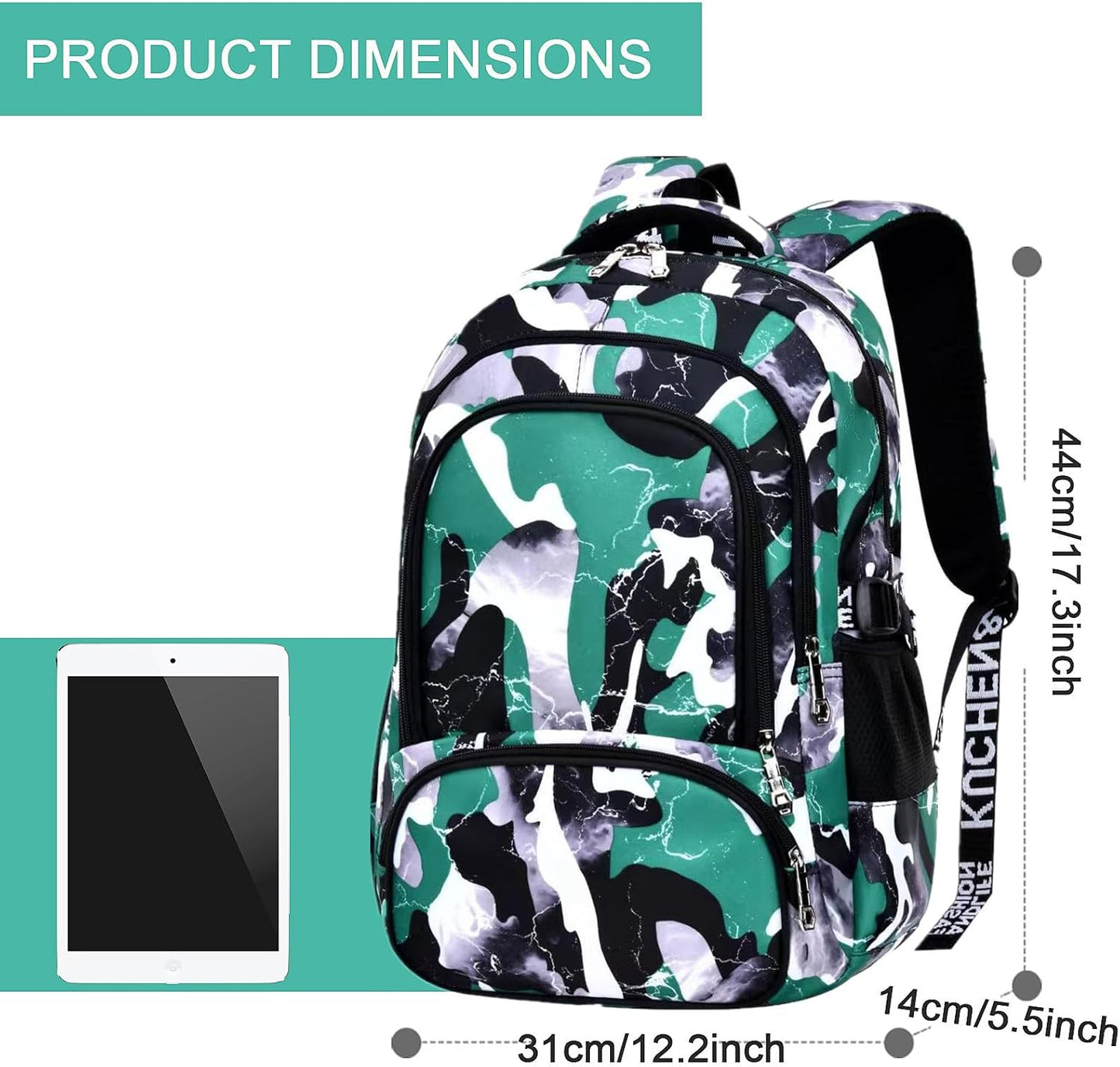 Camo Backpack for Kids, Lightweight Camo Backpack Elementary Middle School Backpack Water Repellent Bookbag (Camo Green 2 in 1)
