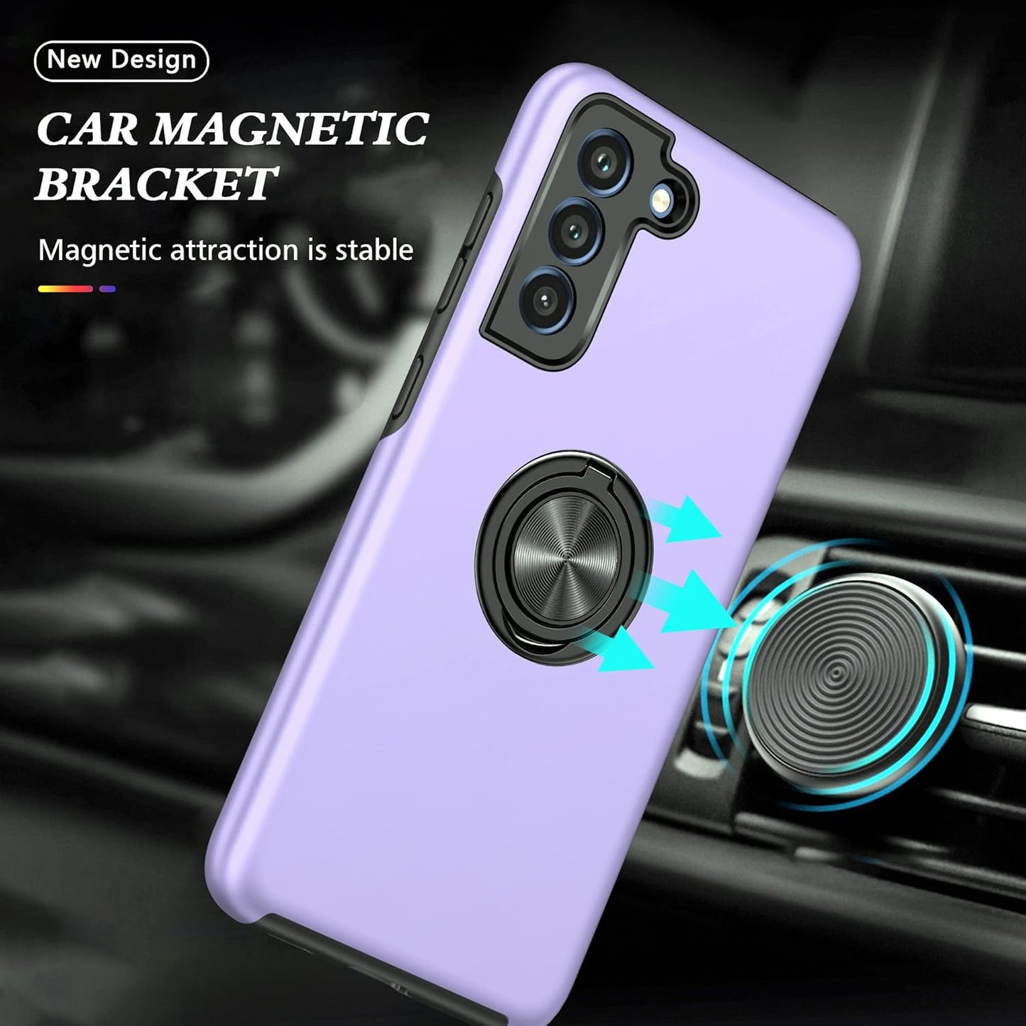 Galaxy S21 FE 5G Case with Nano Explosion-Proof Film - 2 Pack Military Grade Double Shockproof Invisible Kickstand Case - Purple