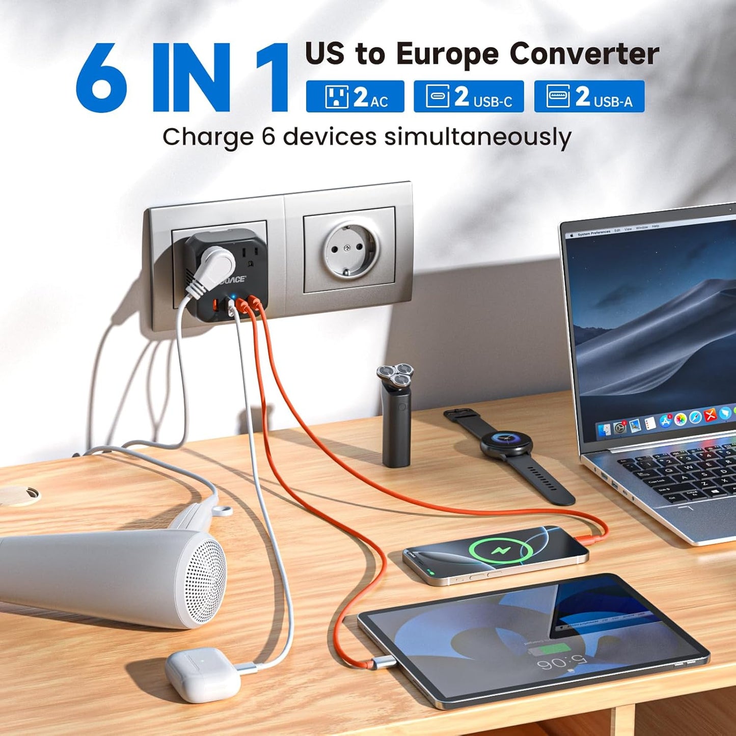 DOACE 220V to 110V Voltage Converter US to Europe, 2000W Travel Voltage Converter for Hair Dryer Straightener Curling Iron,10A Power Adapter with PD20W 2USB and UK/EU/AU Plugs, Black