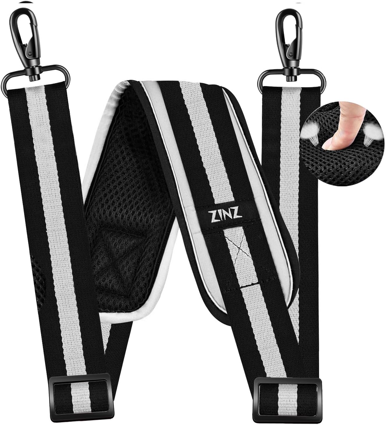 ZINZ 79 inch Shoulder Strap, Extra-thick Fixed Cushion Pad and Dual Clasps Universal Replacement Strap with Metal Swivel Hooks for Laptop Bags, Luggage Bags, Camera, Crossbody(Stripes-BkWBk)