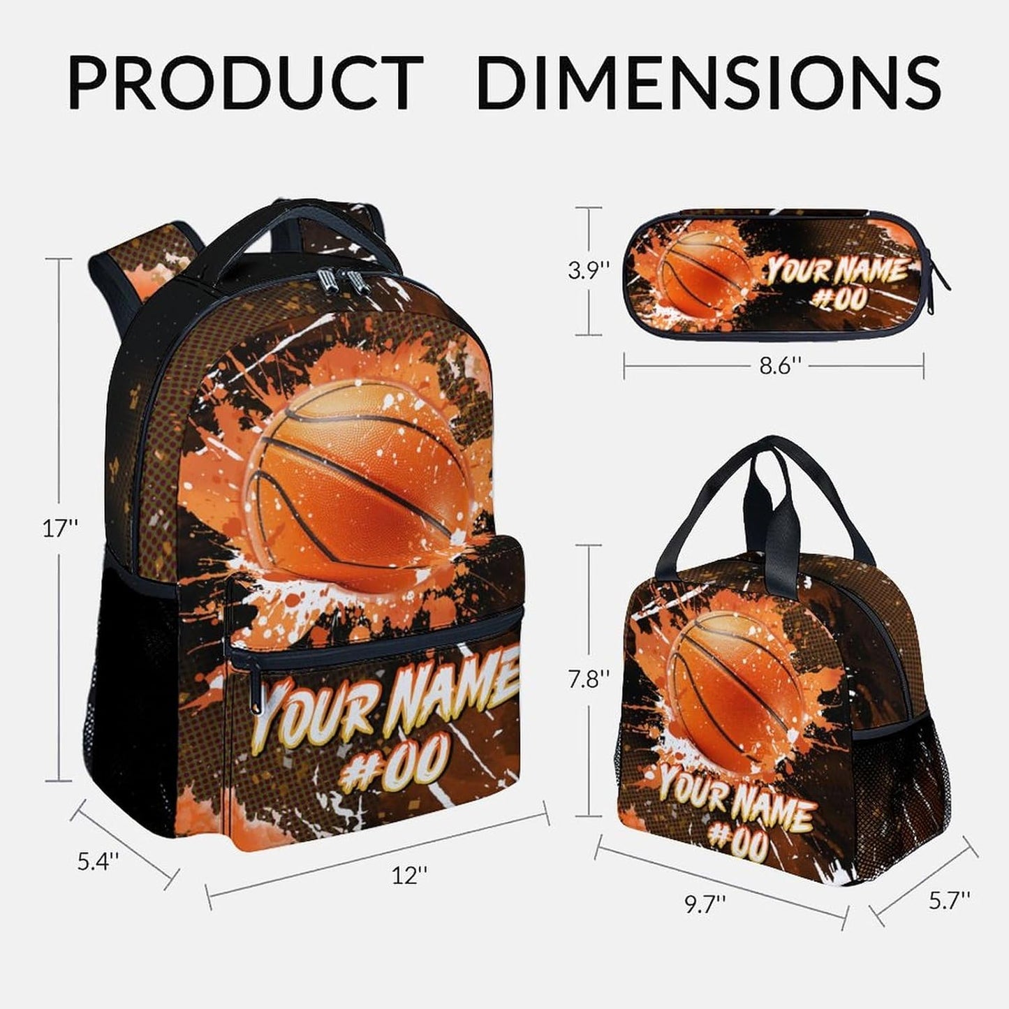 COZYAURA Boys Backpack Set - Personalized Basketball Backpacks for Kids - Sports Theme Bookbag for Elementary Middle School - Cool School Bag with Lunch Box & Pencil Case