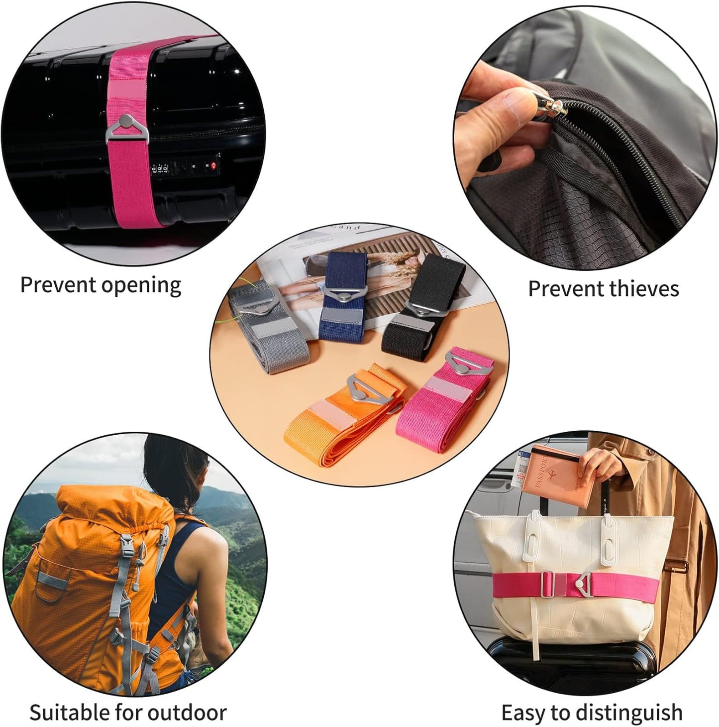 TOOVREN 2-in-1 Luggage Straps Add a Bag Bungees Travel Belt for Luggage Strap for Backpack Attachment Over Handle Carry On Bag Adjustable Elastic Suitcases Belt Travel Accessories Rose