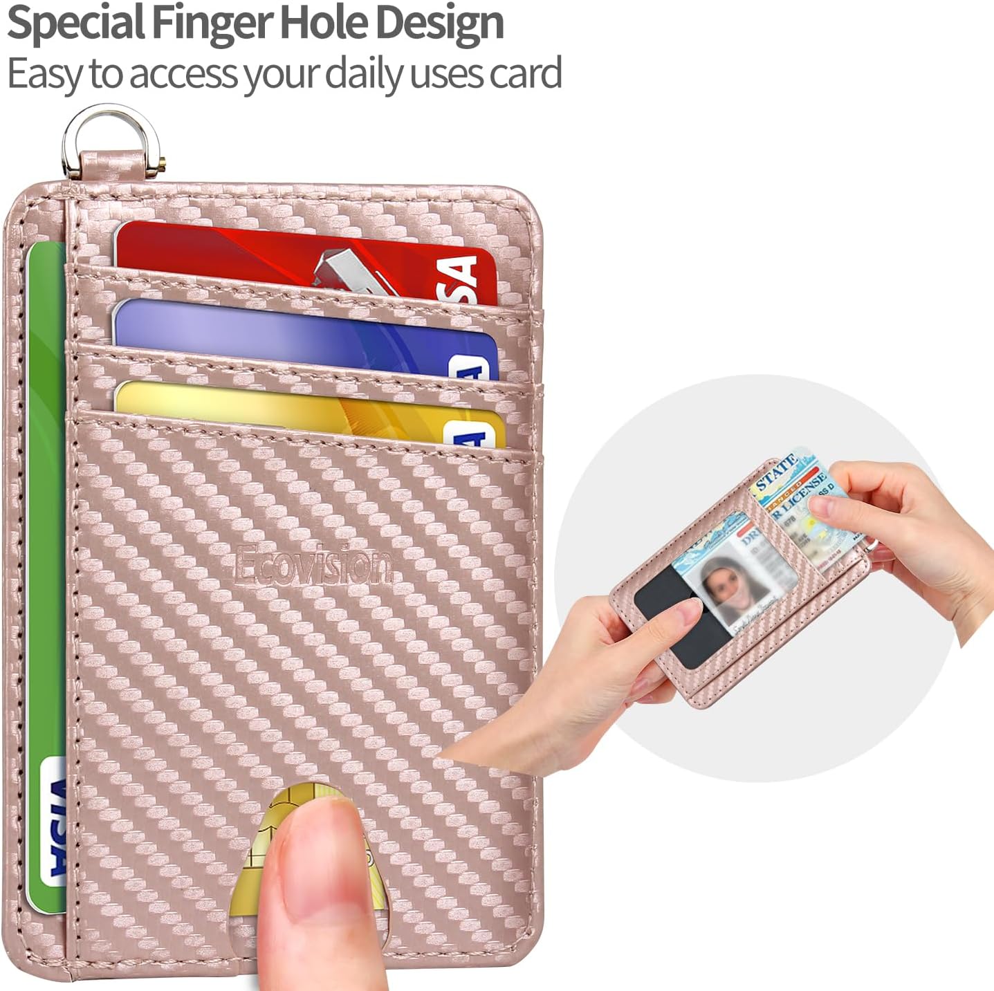 EcoVision Slim Minimalist Front Pocket Wallet, RFID Blocking Credit Card Holder Wallet with Detachable D-Shackle for Men Women