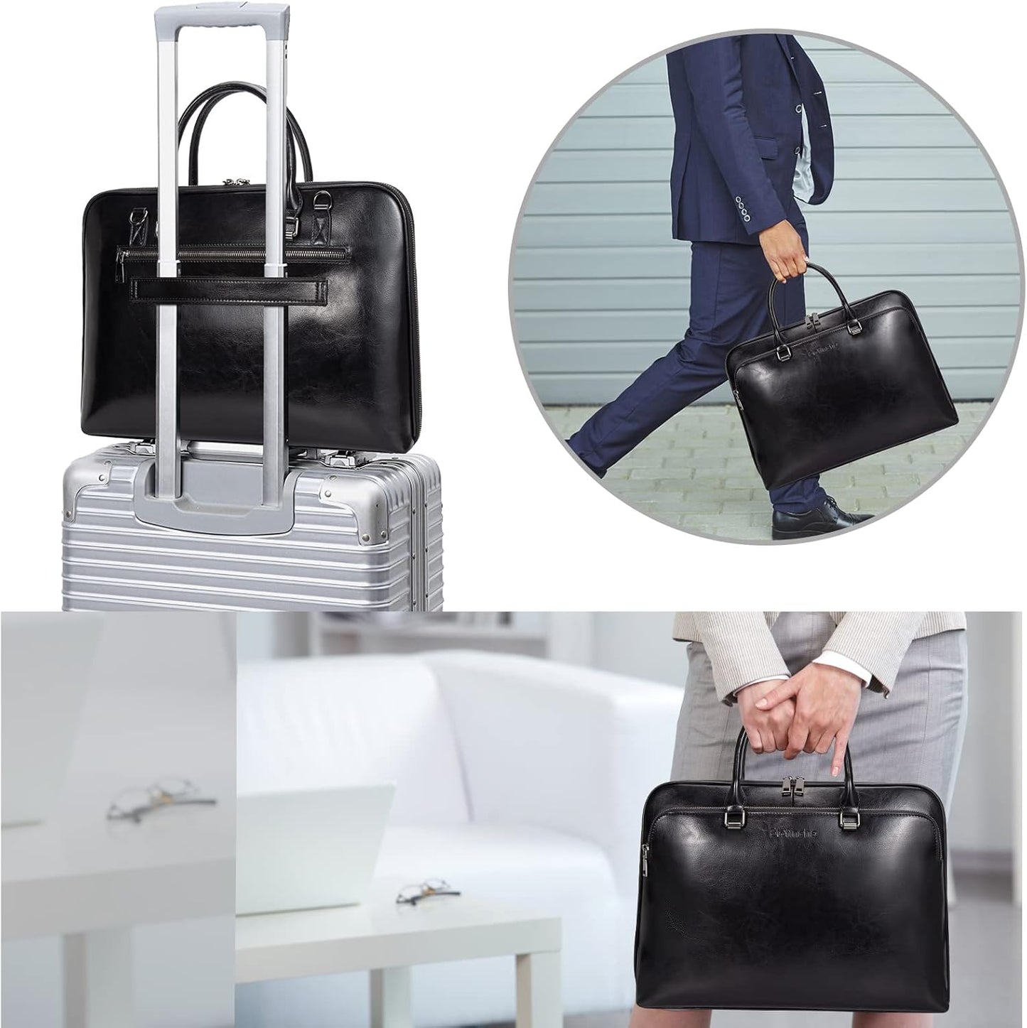Blofinche Laptop Messenger shoulder bag: Genuine Leather work Briefcase 13.3 15.6 inch designer handbag