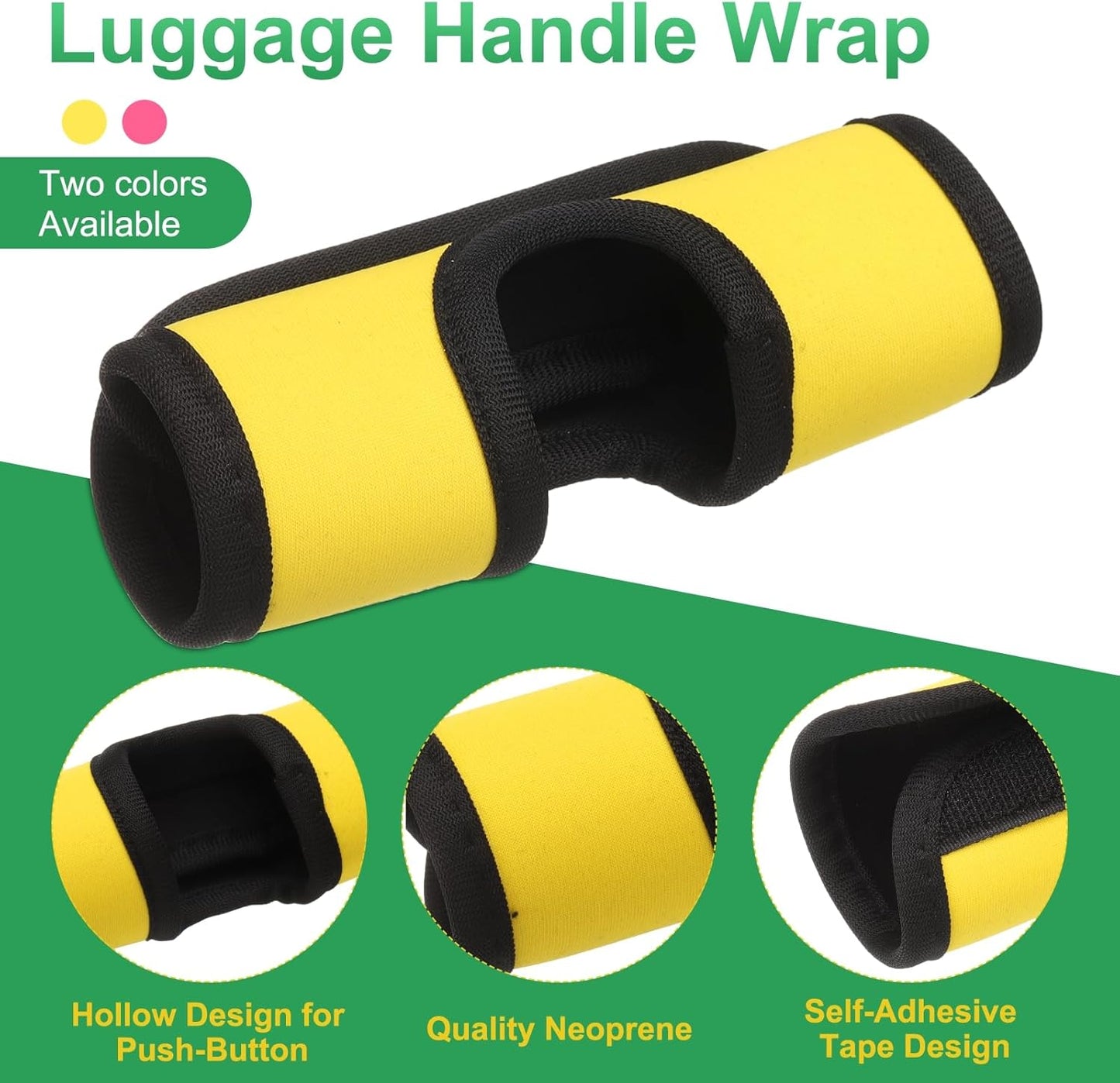 uxcell Luggage Handle Wrap, 4 Pcs Hollow Neoprene Handbag Grip Cover Protector Luggage Identifiers Suitcase Handle Wraps for Luggage Suitcase Travel Bags, Yellow/Pink