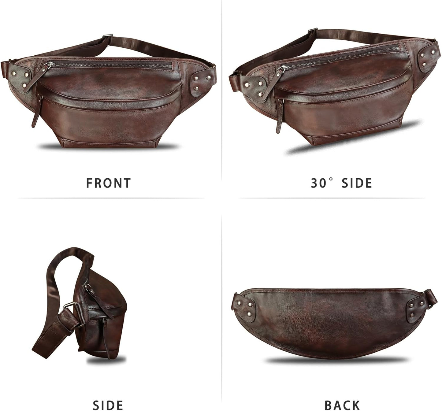 Genuine Leather Fanny Packs for Men and Women Hip Waist Bag Real Leather Fanny Sling Bag Crossbody Chest Purse (Coffee)