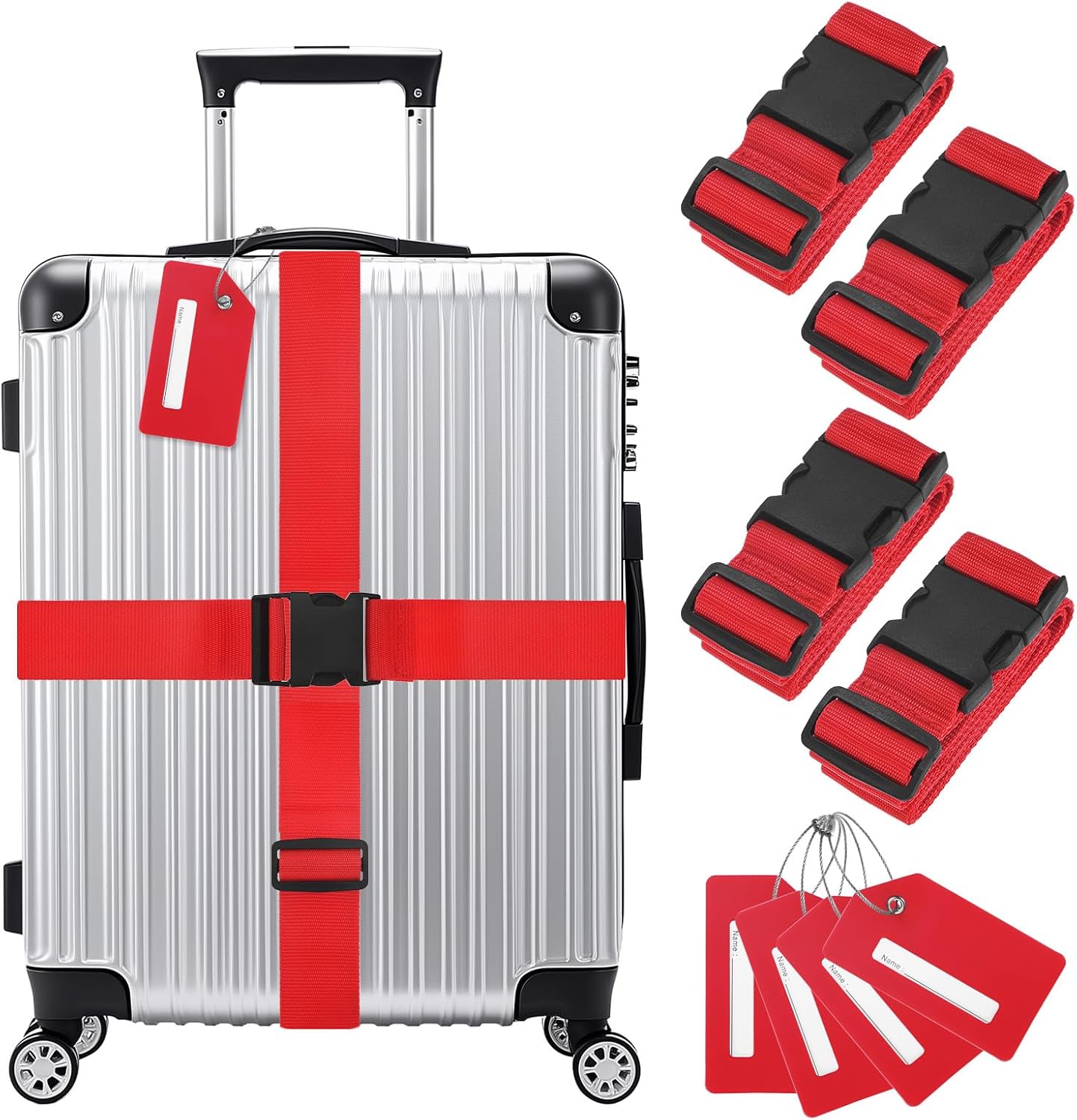 4-Sets Luggage Straps TSA Approved, Travel Straps for Luggage Suitcase Tags Set, Adjustable
