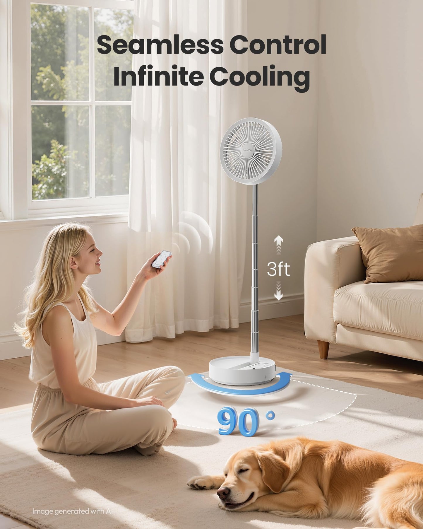 Gaiatop Portable Pedestal Fan 16000mAh Battery [Max 74h Runtime], Foldable Oscillating Standing