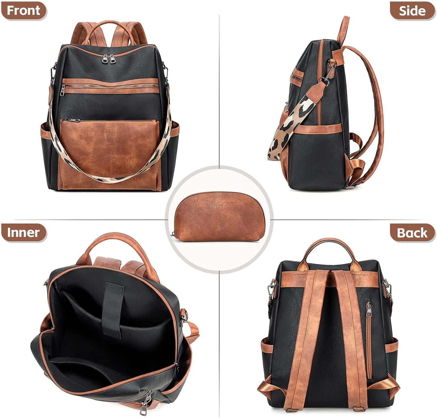 Vegan Leather Laptop Backpack for Women 15.6 Inch Work Backpack Purse for Travel College