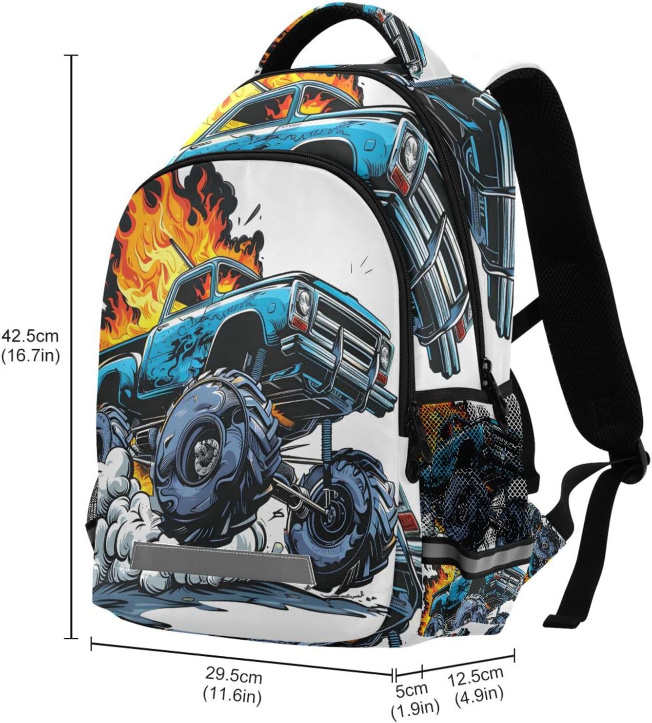 Monster Truck Blue Backpack for Boys Girls Elementary School Bag Kids Bookbag Travel Rucksack