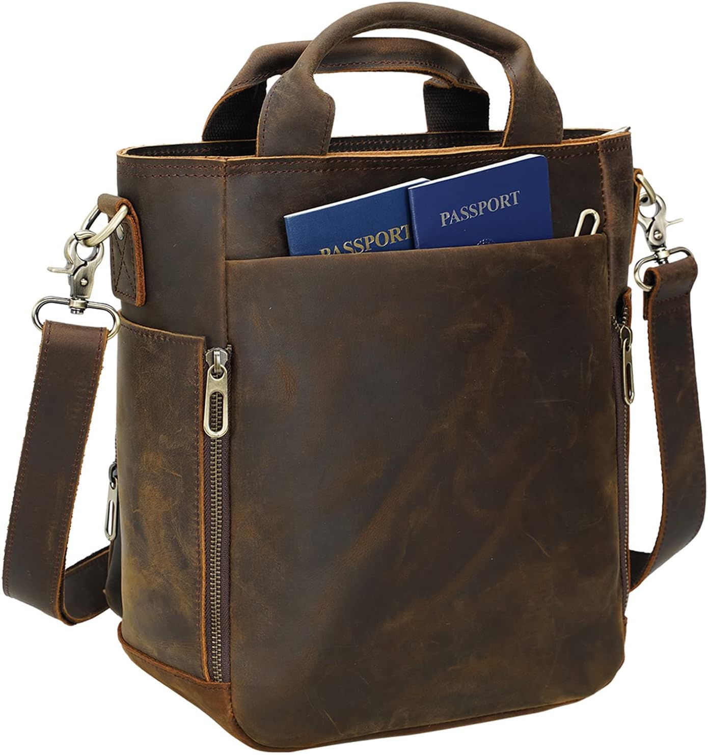 TIDING Full Grain Leather Messenger Shoulder Bag for Men Vintage Crossbody Bag Work Business Travel Handbag fits 11" Tablet