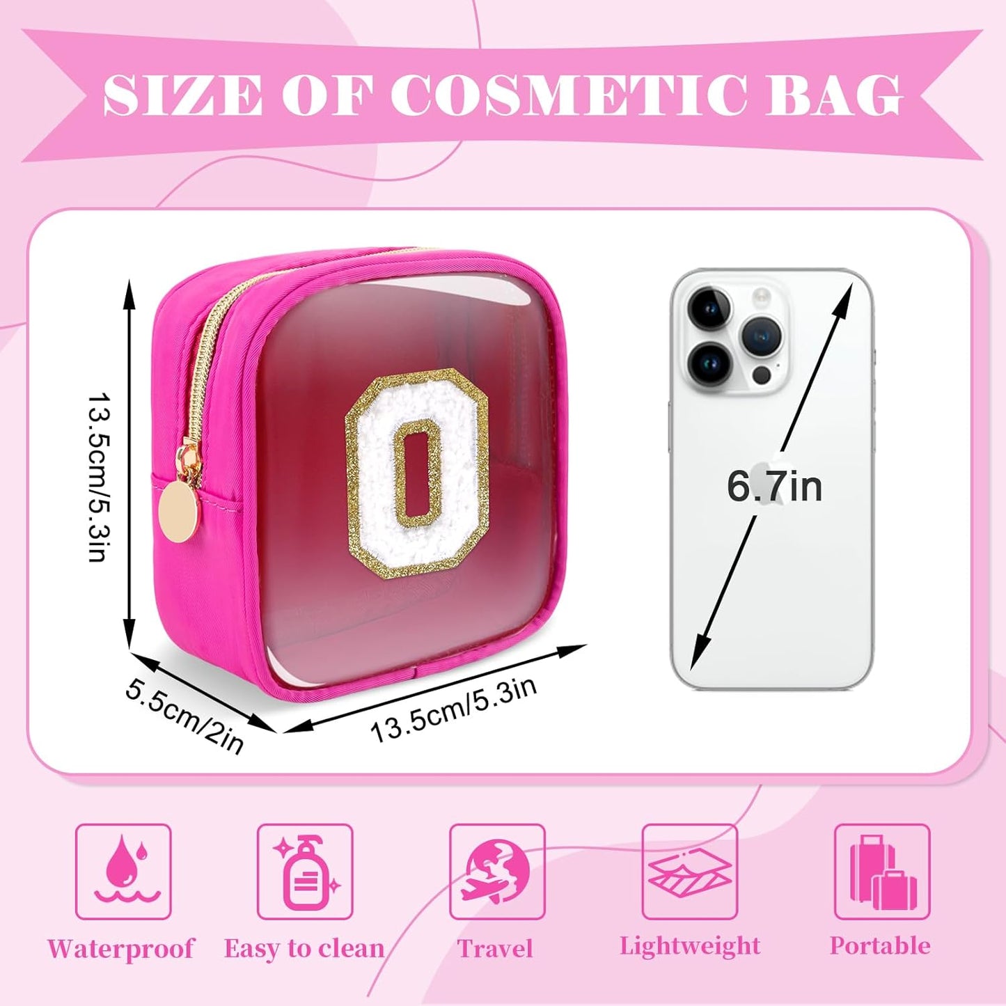 Personalized Initial Letter Clear Preppy Makeup Bag,Mini Nylon Chenille Letter Cosmetic Bag Cute Zipper Pouch Coin Purse for Teen Girls,Portable TSA Approved Travel Essentials Bag Gift for Women,O