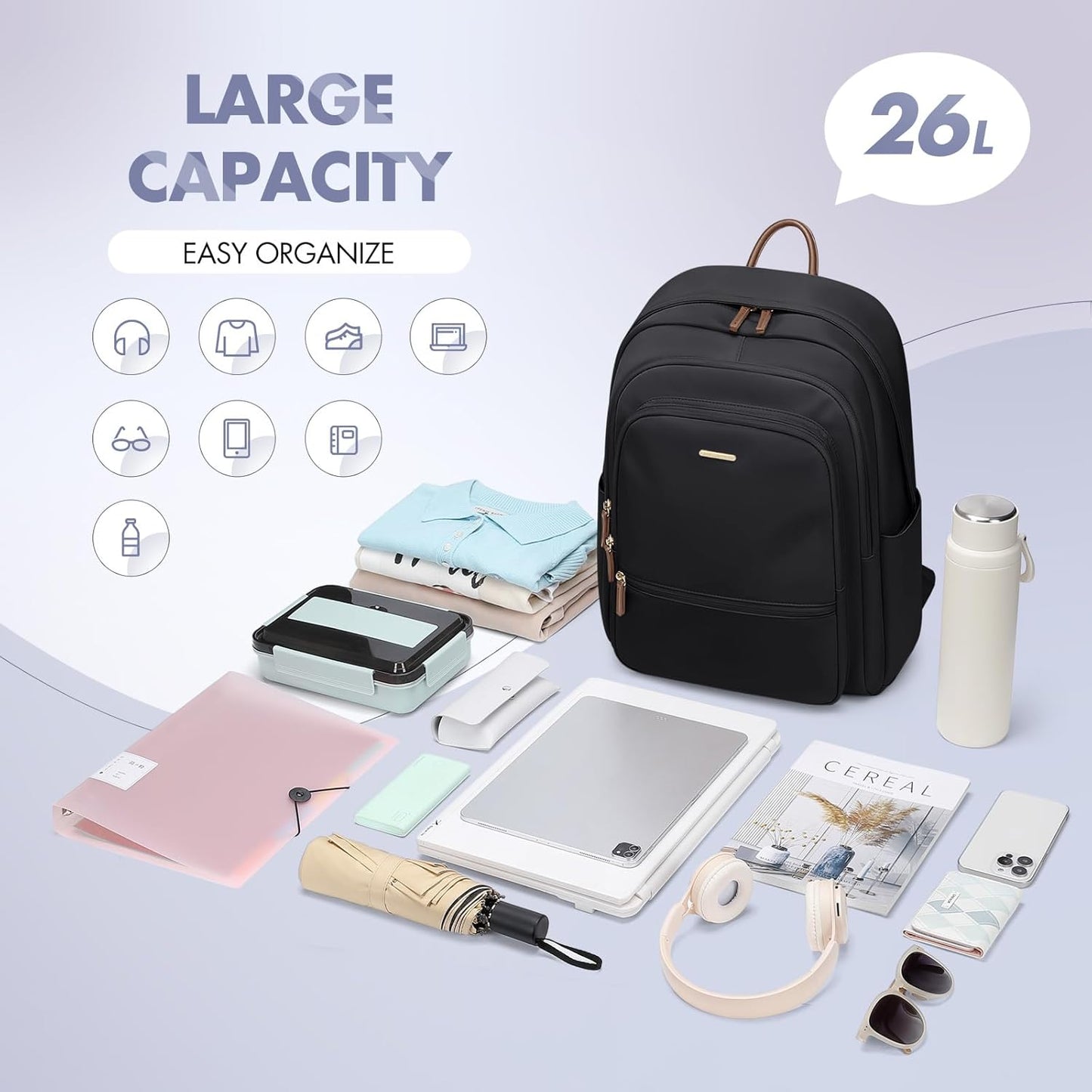GOLF SUPAGS Backpack for Women Work College Travel Laptop Backpacks Multi-Functional Casual Daypack Teacher Nurse Everyday Bags Fits 15.6 Inch Notebook (Black)