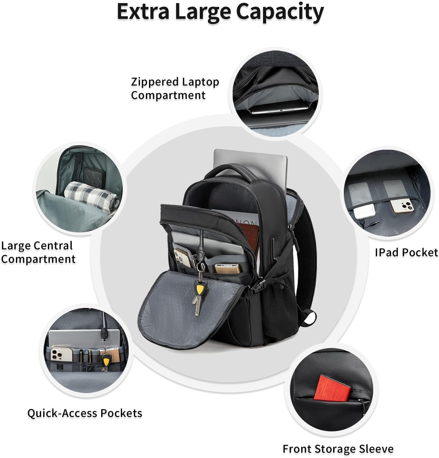 Business Laptop Backpack for Men Work Commuting, 30L Large Travel Carry On Backpack Flight Approved for Airplane, Professional Adult College Backpacks Casual Daypack, Black